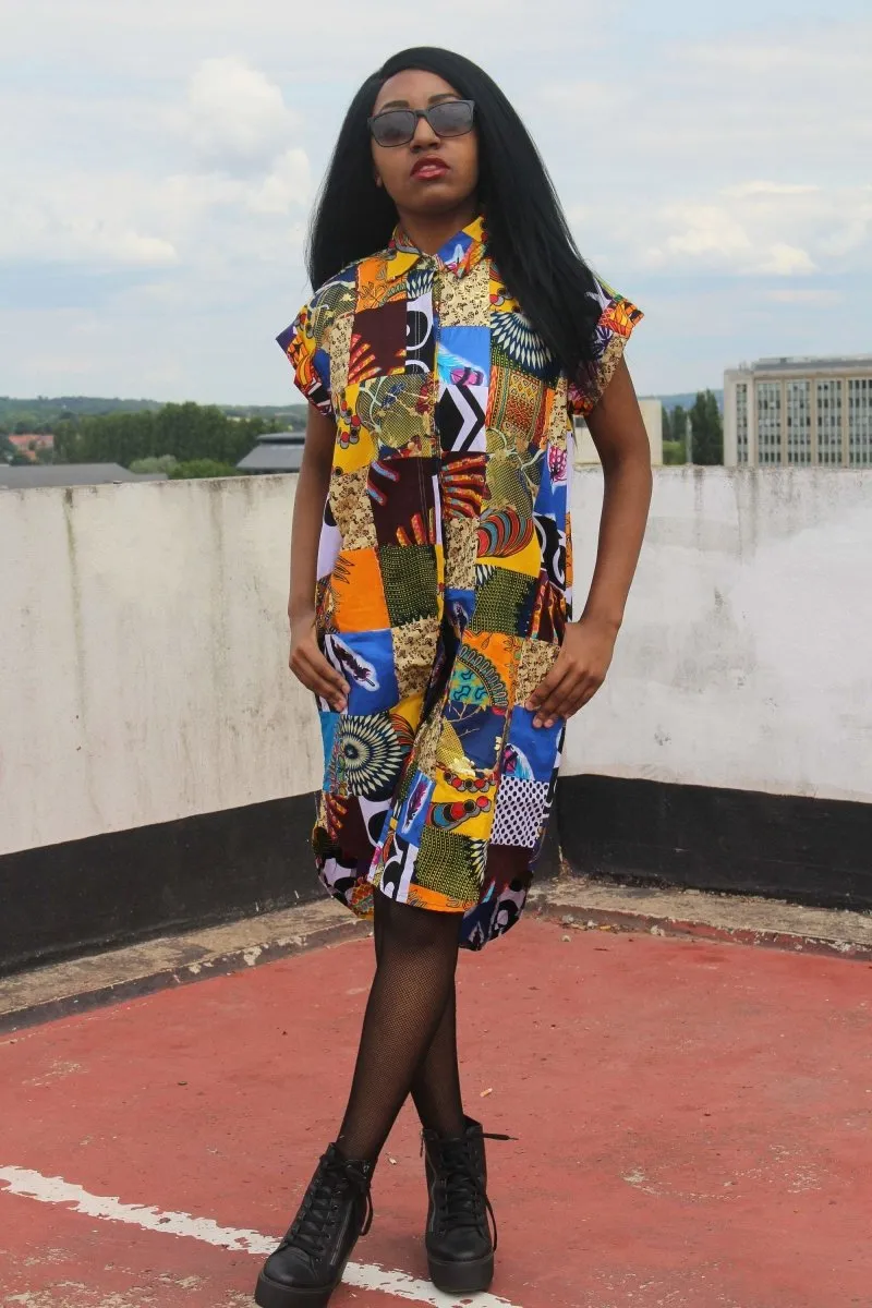 Patchwork Shirt Dress - Crazy Colourful Festival Dress