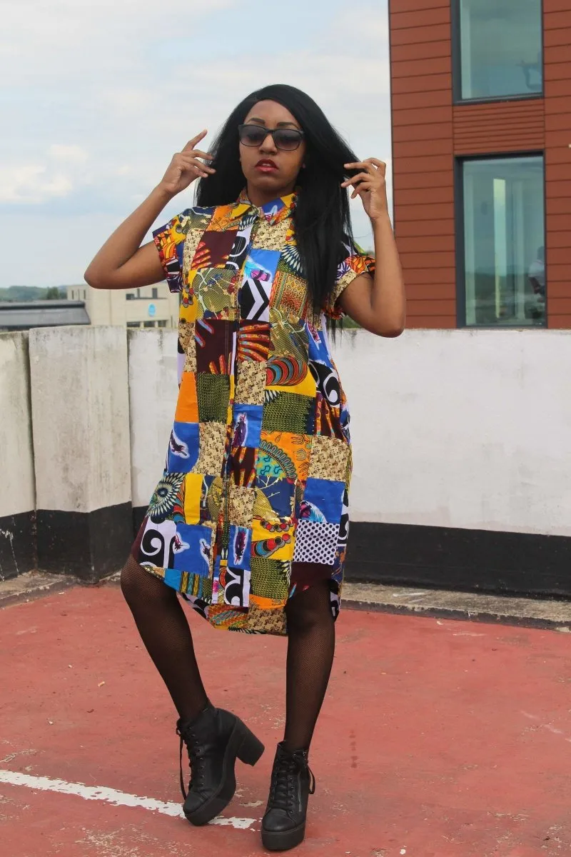 Patchwork Shirt Dress - Crazy Colourful Festival Dress