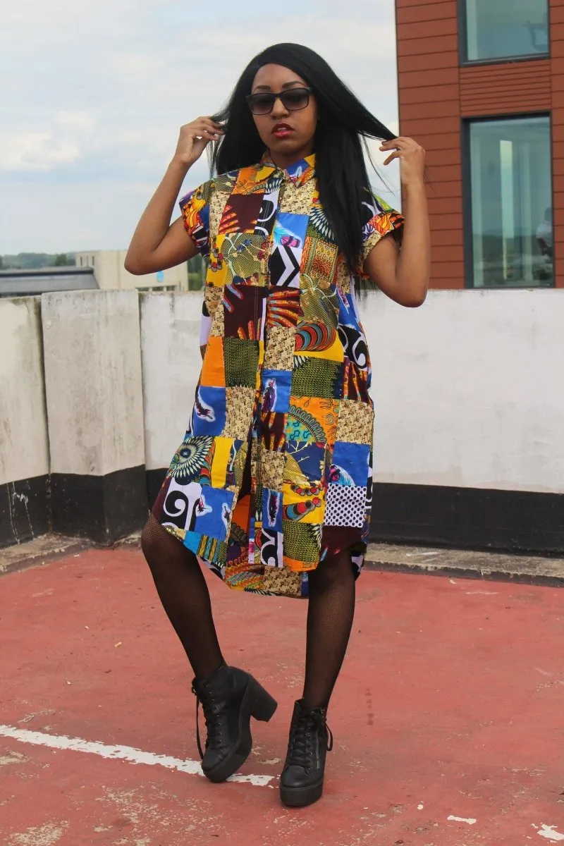 Patchwork Shirt Dress - Crazy Colourful Festival Dress