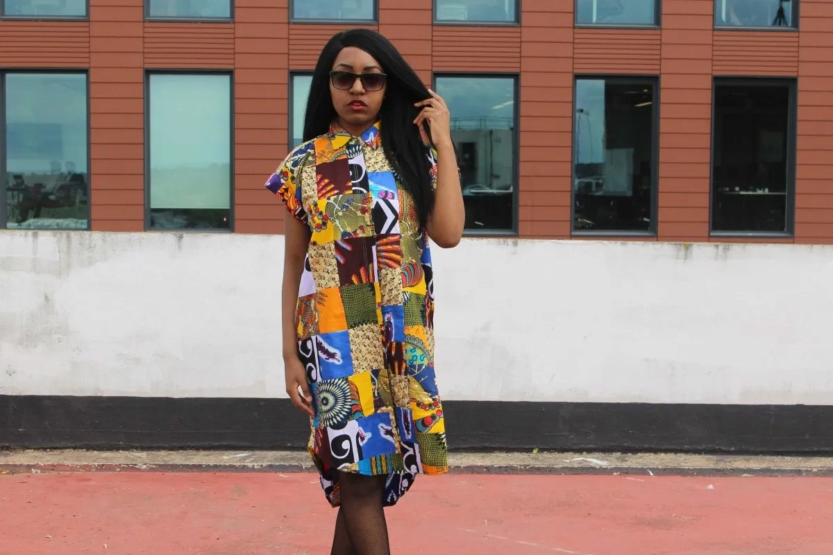 Patchwork Shirt Dress - Crazy Colourful Festival Dress