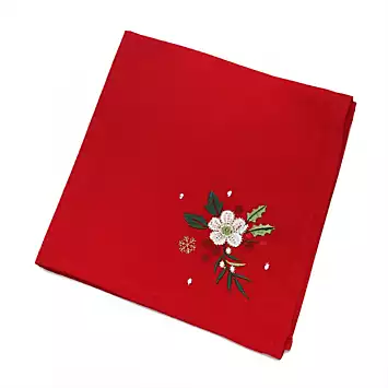 Peggy Wilkins Christmas Roses Set of 4 Embroidered Napkins - Red | Kaleidoscope