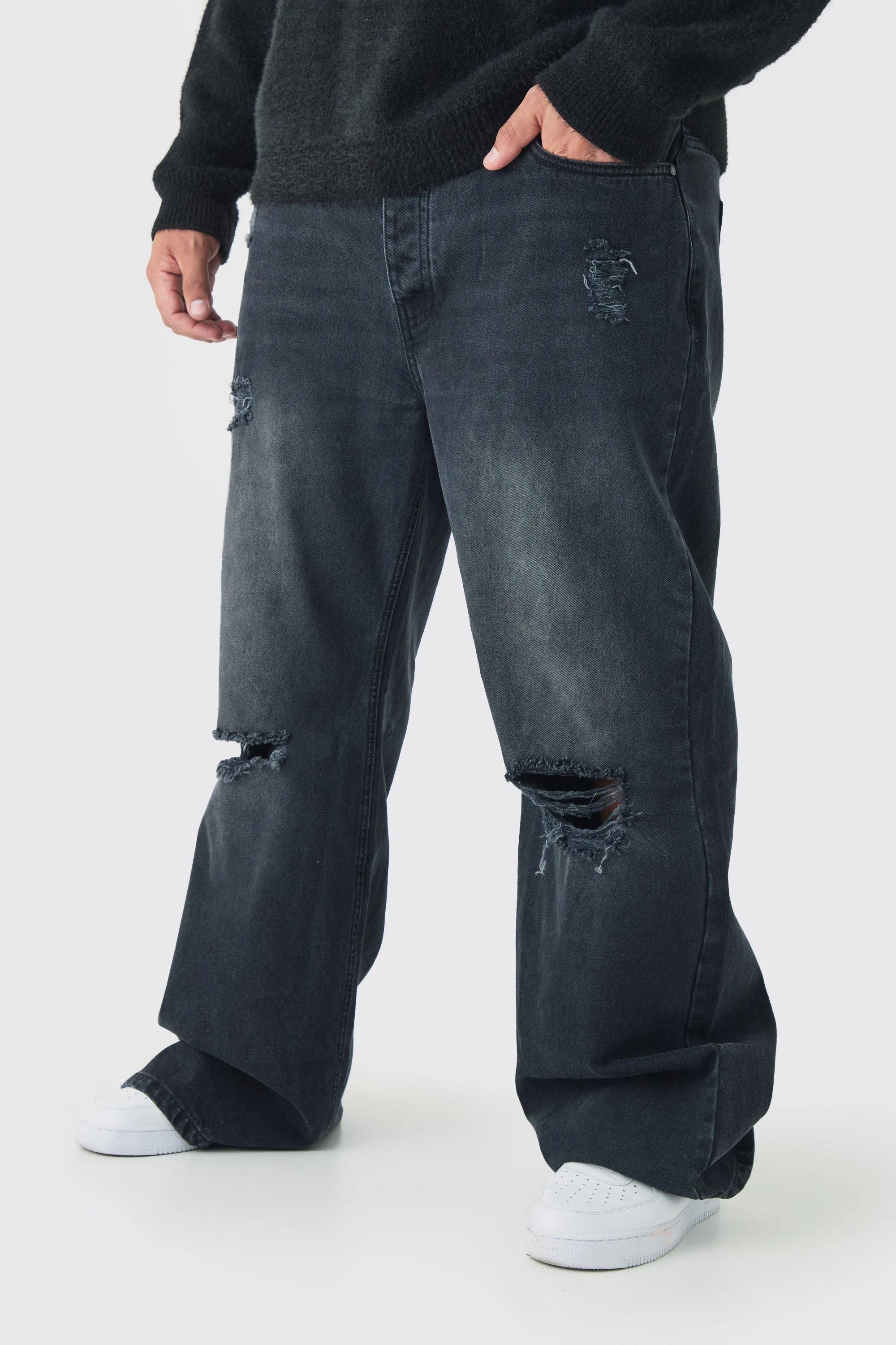 Plus Rigid Flared Distressed Jeans