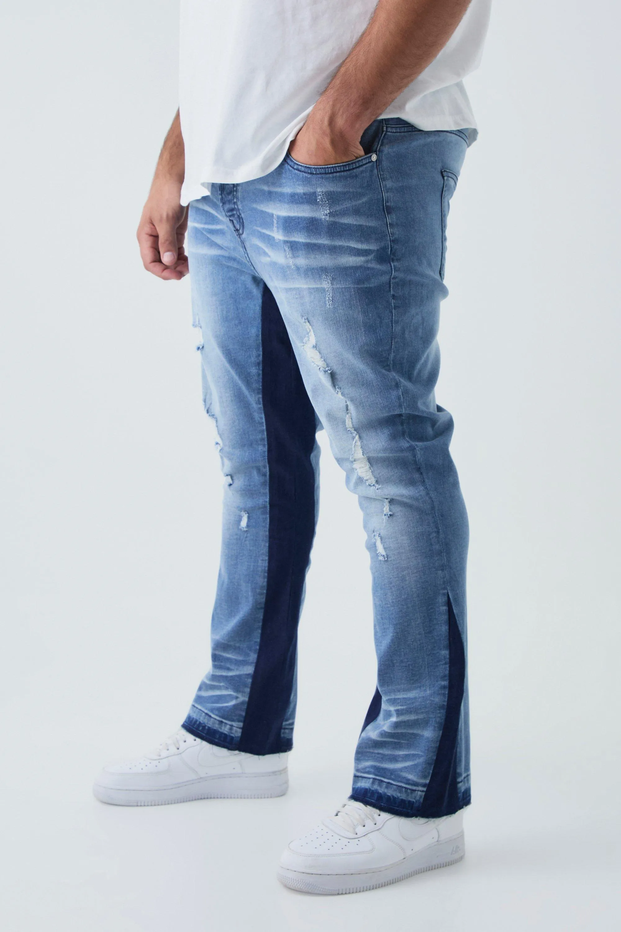 Plus Ripped Gusset Detail Stretch Skinny Flared Jeans