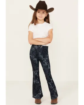 Product Name:  Shyanne Little Girls' Dark Wash Allover Printed Flare Jeans