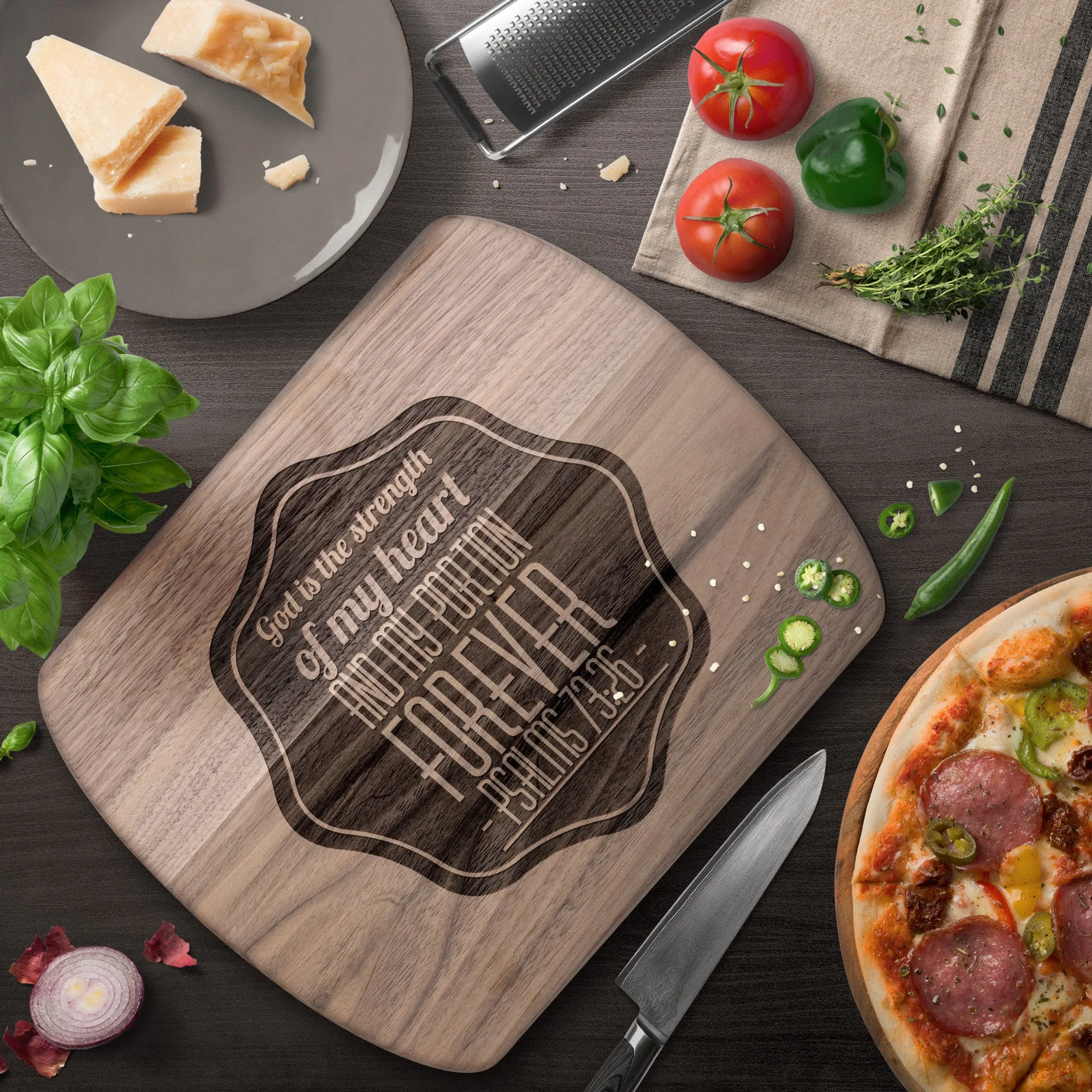 Products Bible Verse Hardwood Oval Cutting Board - God Is The Strength Of My Heart ~Psalm 73:26~ Design 4