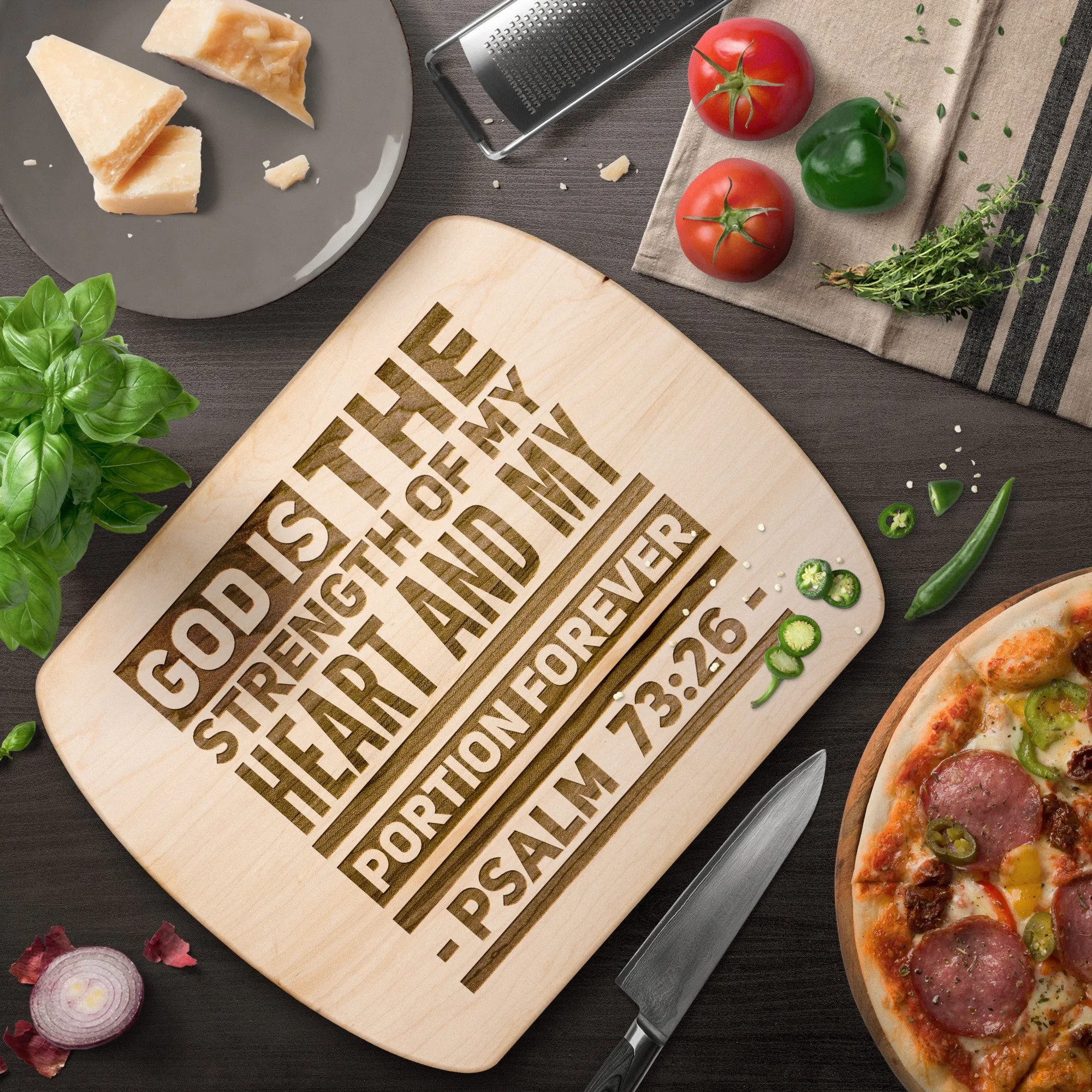 Products Bible Verse Hardwood Oval Cutting Board - God Is The Strength Of My Heart ~Psalm 73:26~ Design 5