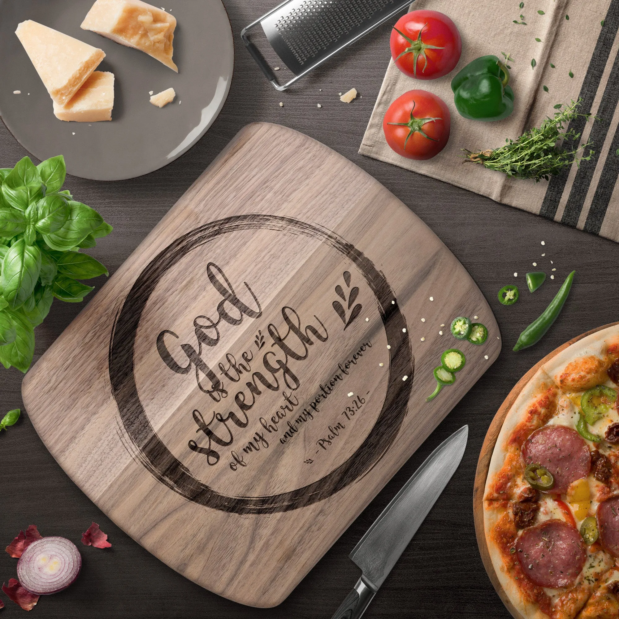 Products Bible Verse Hardwood Oval Cutting Board - God Is The Strength Of My Heart ~Psalm 73:26~ Design 9