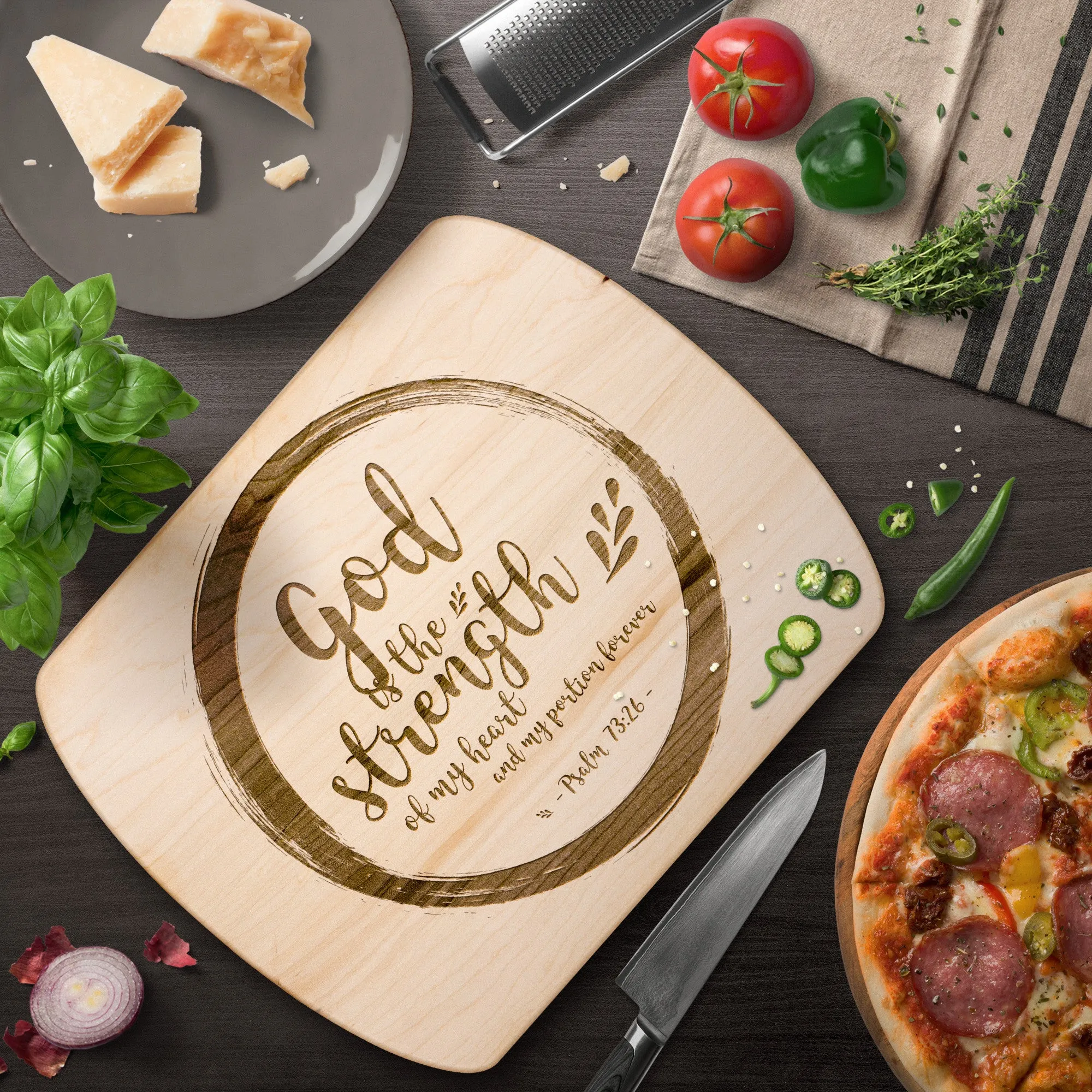 Products Bible Verse Hardwood Oval Cutting Board - God Is The Strength Of My Heart ~Psalm 73:26~ Design 9