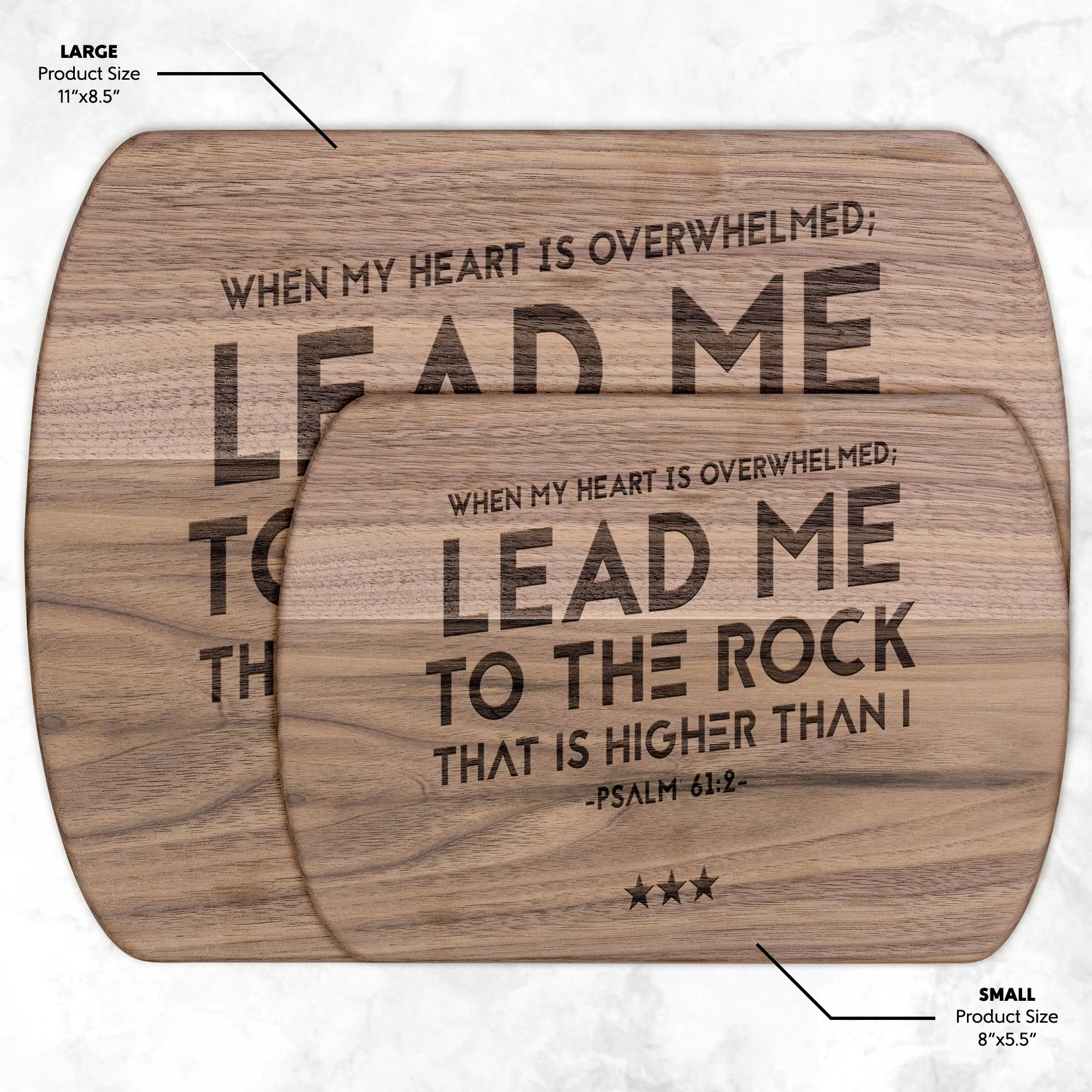 Products Bible Verse Hardwood Oval Cutting Board - Lead Me To The Rock ~Psalm 61:2~ Design 12