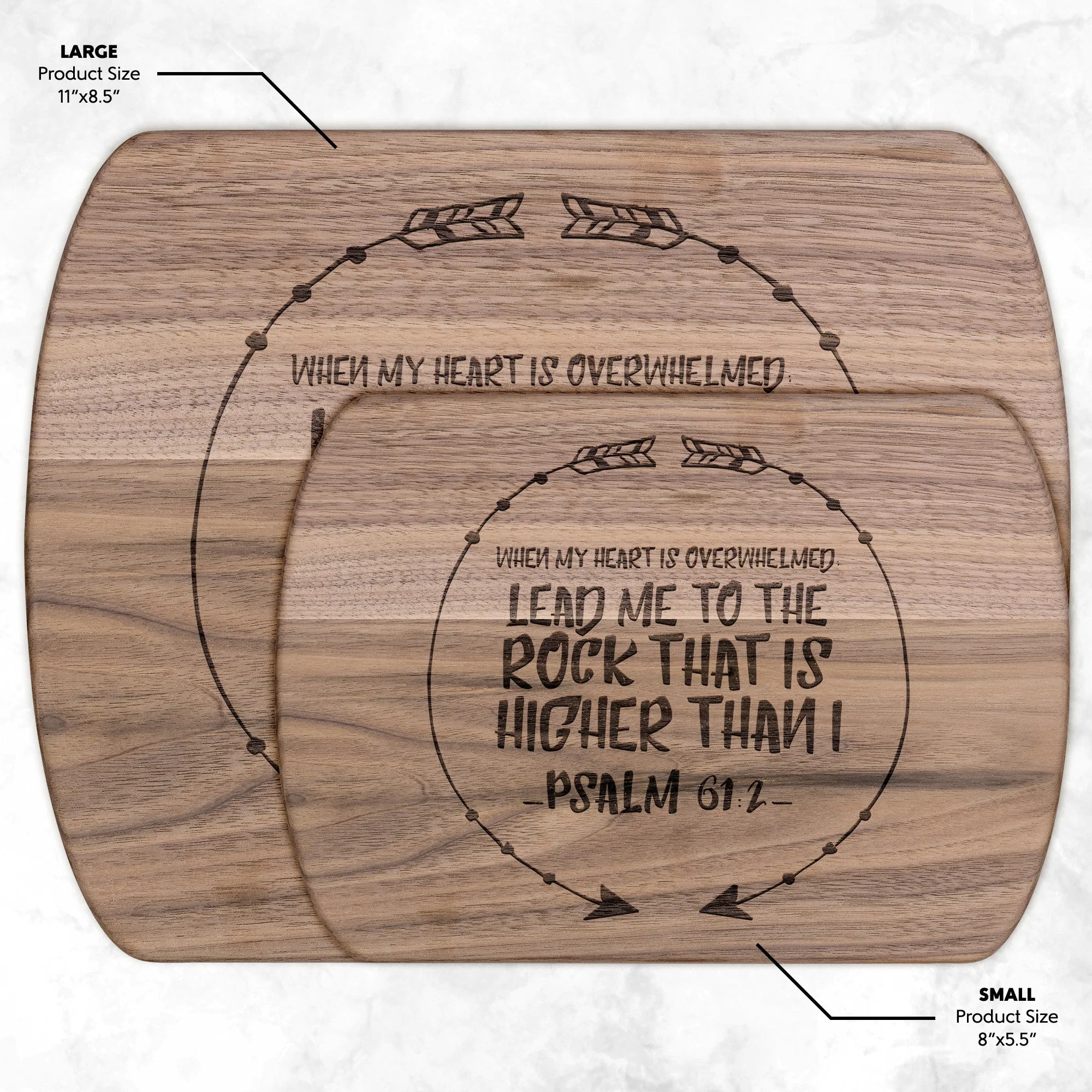 Products Bible Verse Hardwood Oval Cutting Board - Lead Me To The Rock ~Psalm 61:2~ Design 8