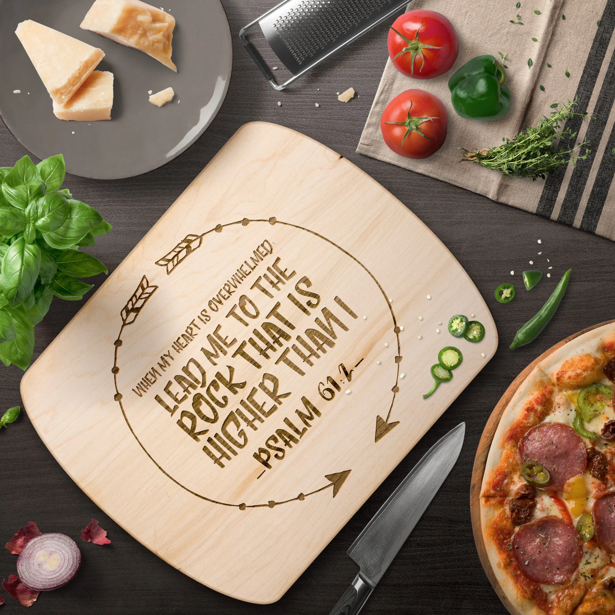 Products Bible Verse Hardwood Oval Cutting Board - Lead Me To The Rock ~Psalm 61:2~ Design 8