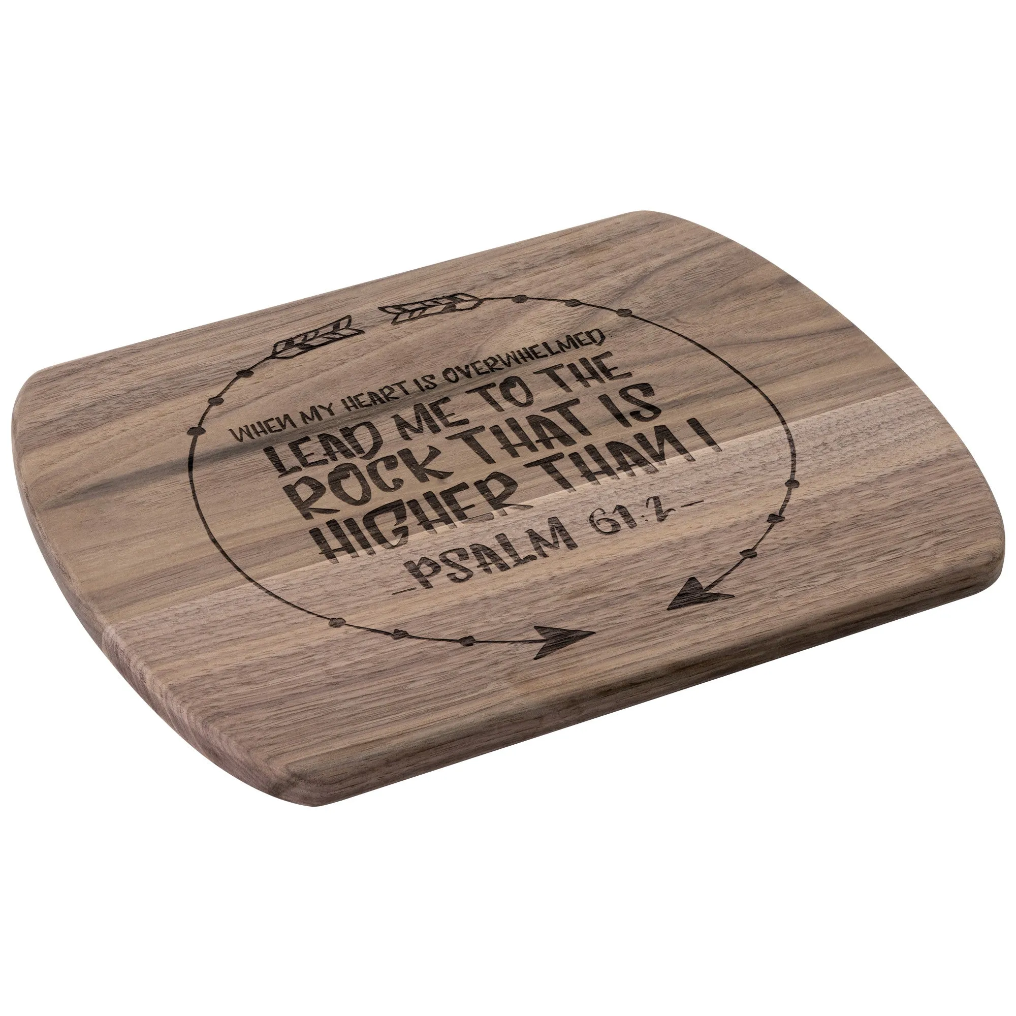 Products Bible Verse Hardwood Oval Cutting Board - Lead Me To The Rock ~Psalm 61:2~ Design 8