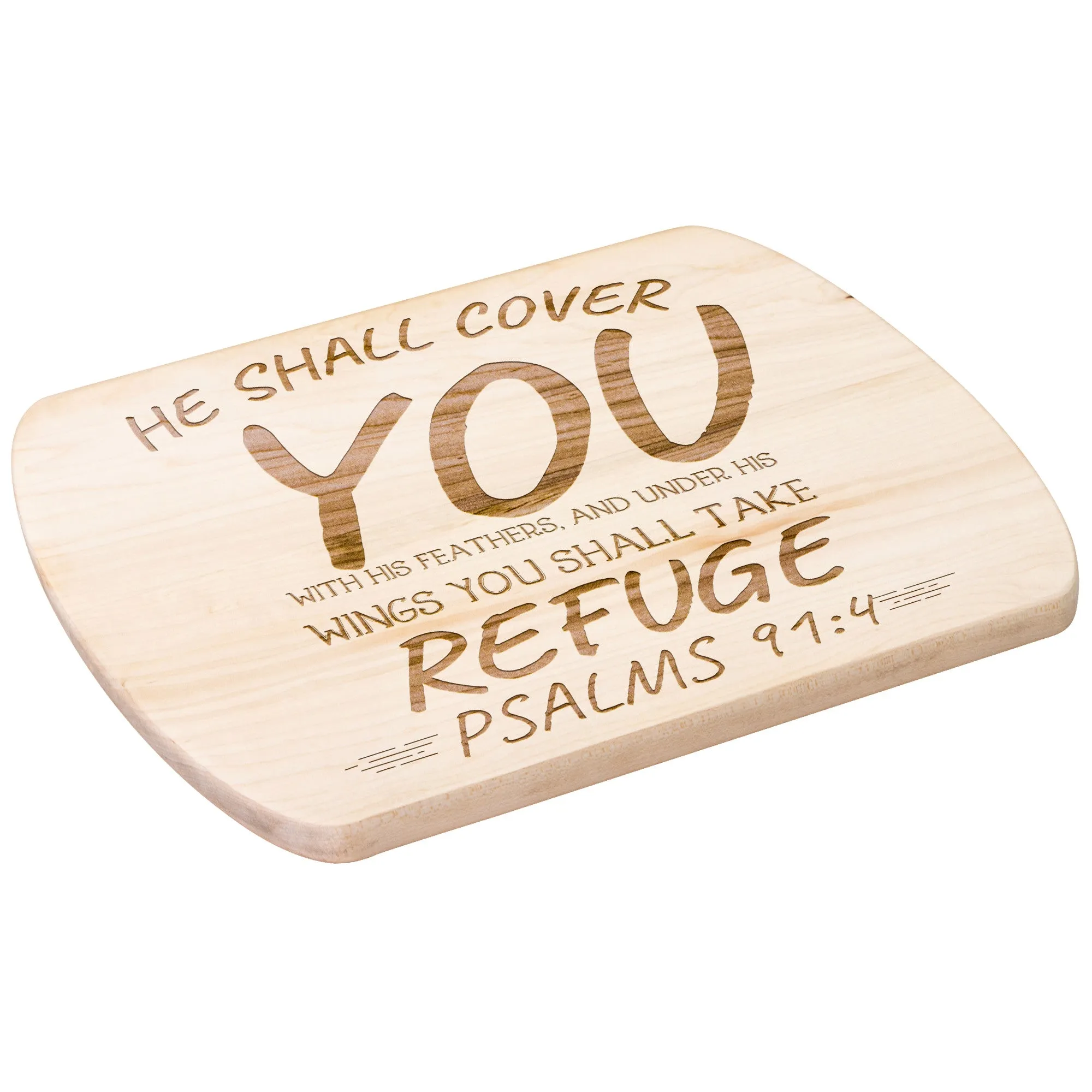 Products Bible Verse Hardwood Oval Cutting Board - Under His Wings You Shall Take Refuge ~Psalm 91:4~ Design 10