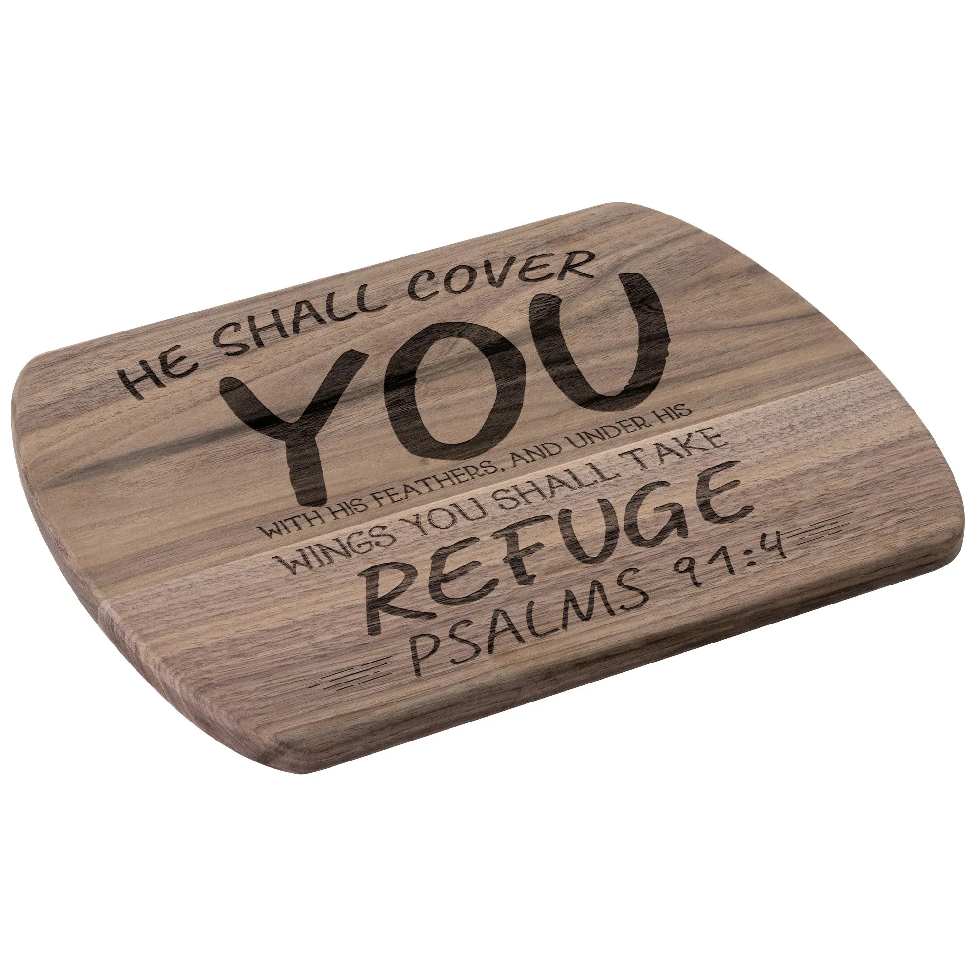 Products Bible Verse Hardwood Oval Cutting Board - Under His Wings You Shall Take Refuge ~Psalm 91:4~ Design 10