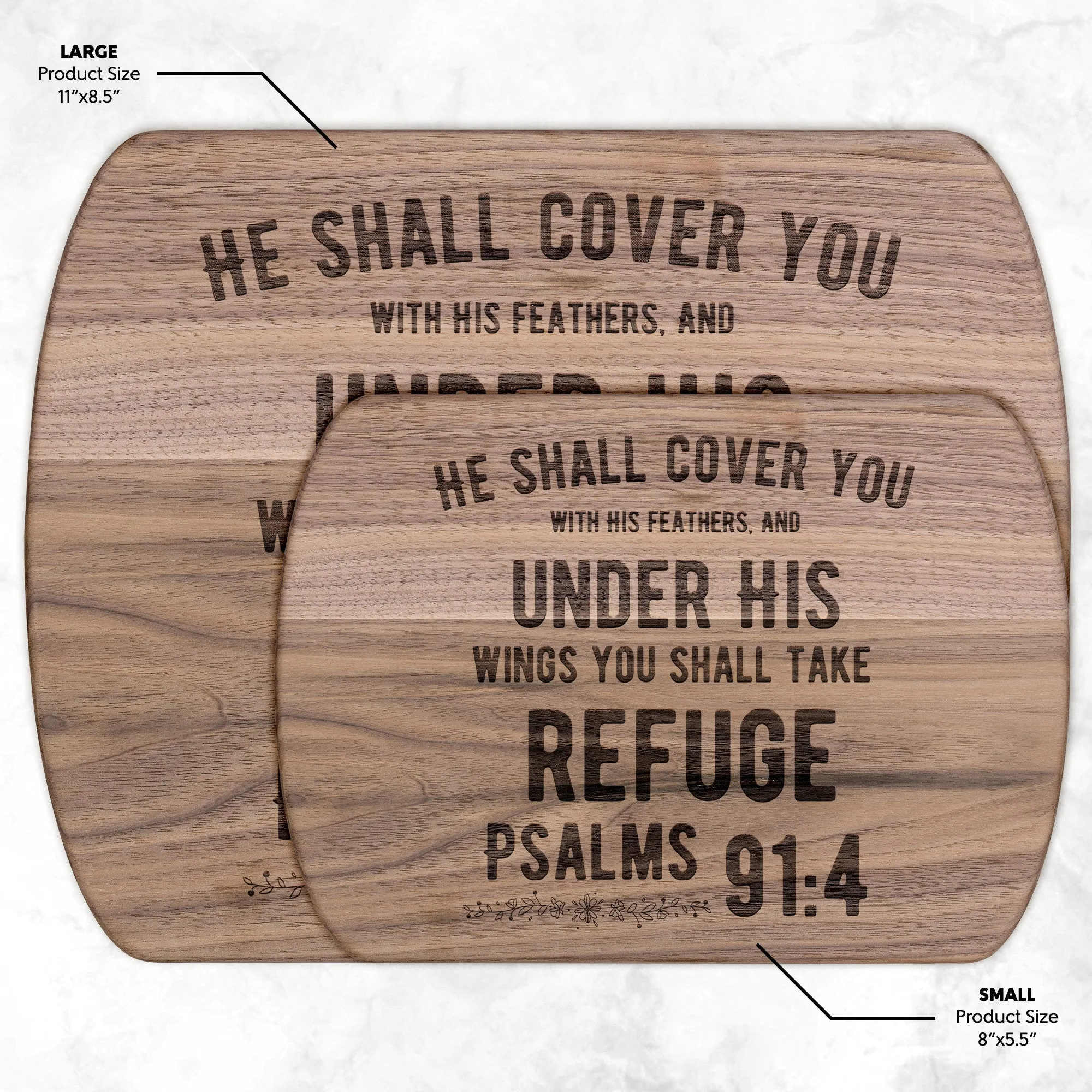 Products Bible Verse Hardwood Oval Cutting Board - Under His Wings You Shall Take Refuge ~Psalm 91:4~ Design 2