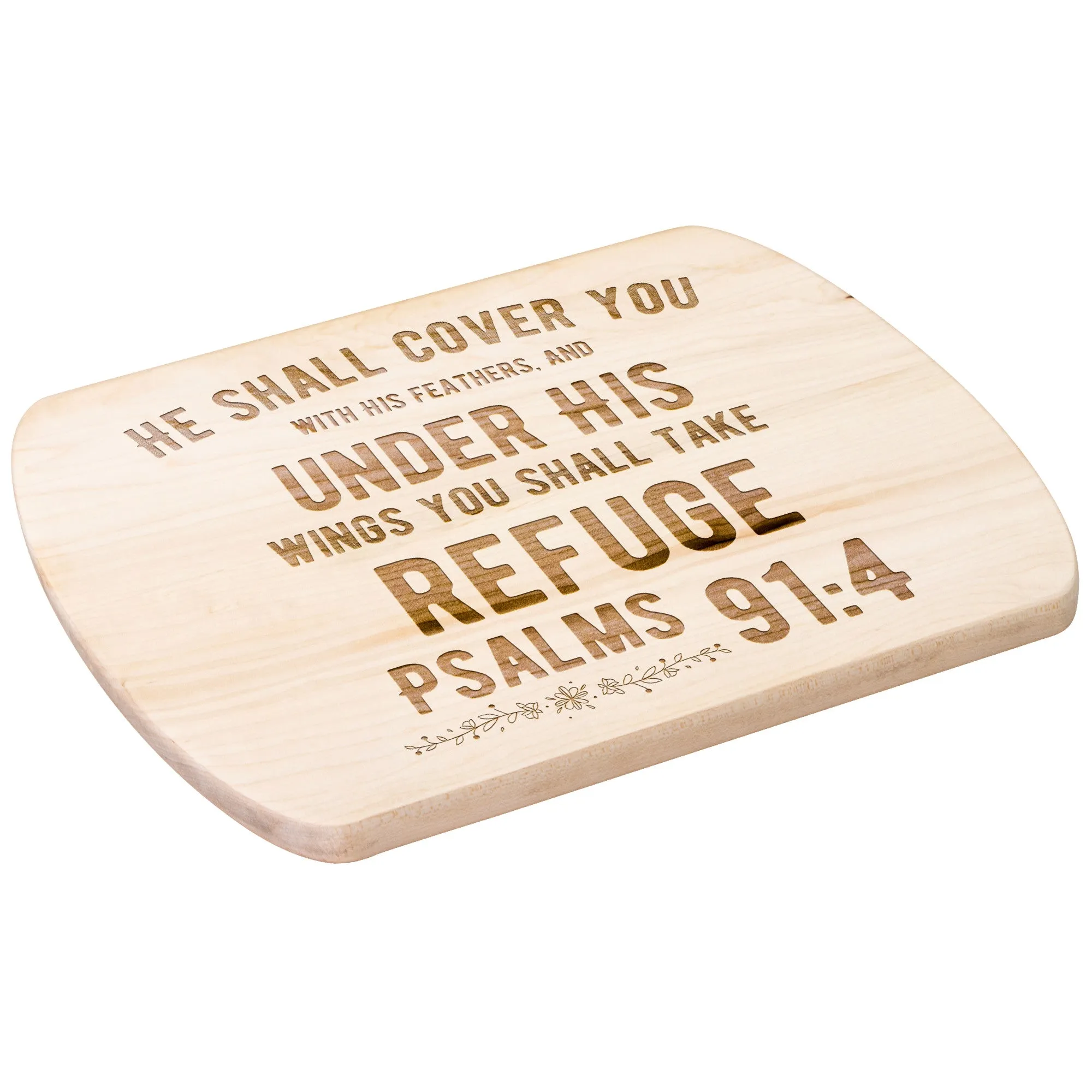 Products Bible Verse Hardwood Oval Cutting Board - Under His Wings You Shall Take Refuge ~Psalm 91:4~ Design 2