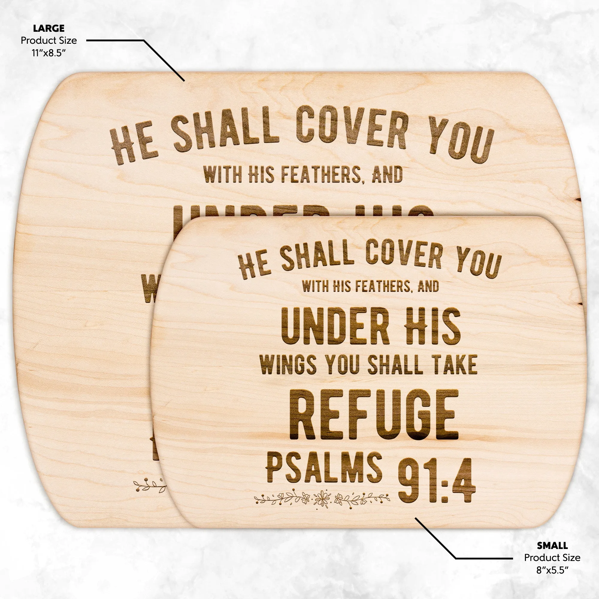 Products Bible Verse Hardwood Oval Cutting Board - Under His Wings You Shall Take Refuge ~Psalm 91:4~ Design 2