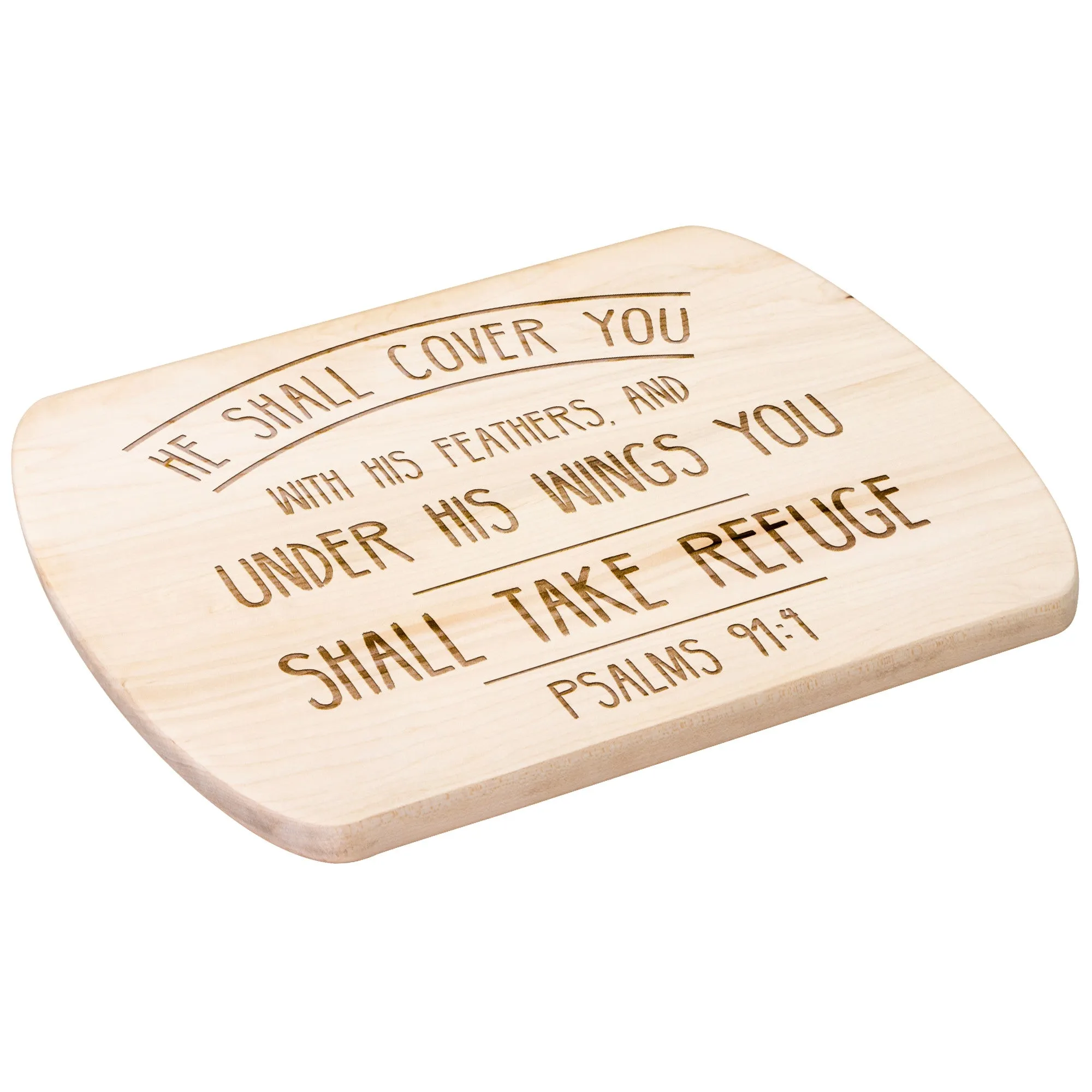 Products Bible Verse Hardwood Oval Cutting Board - Under His Wings You Shall Take Refuge ~Psalm 91:4~ Design 3