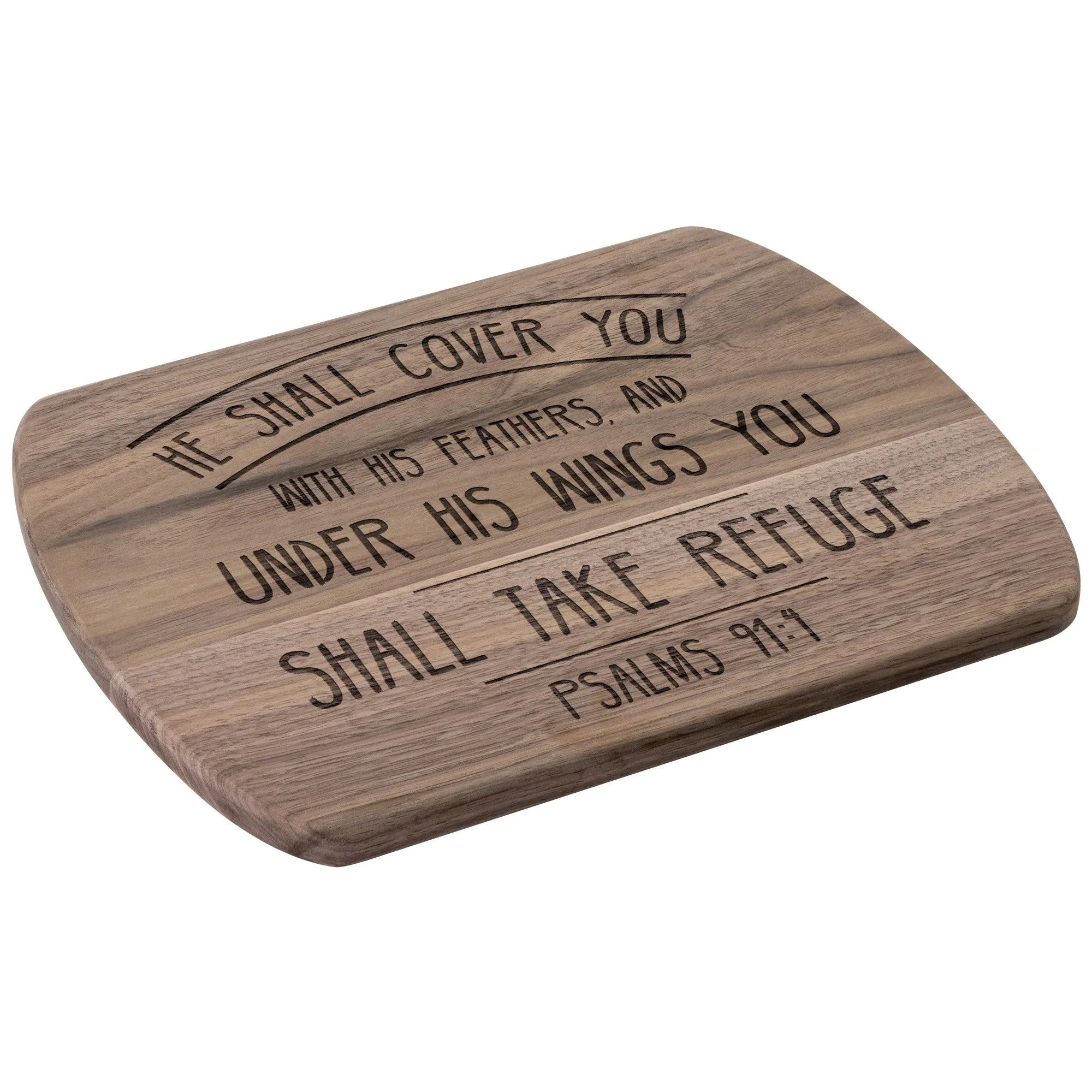 Products Bible Verse Hardwood Oval Cutting Board - Under His Wings You Shall Take Refuge ~Psalm 91:4~ Design 3