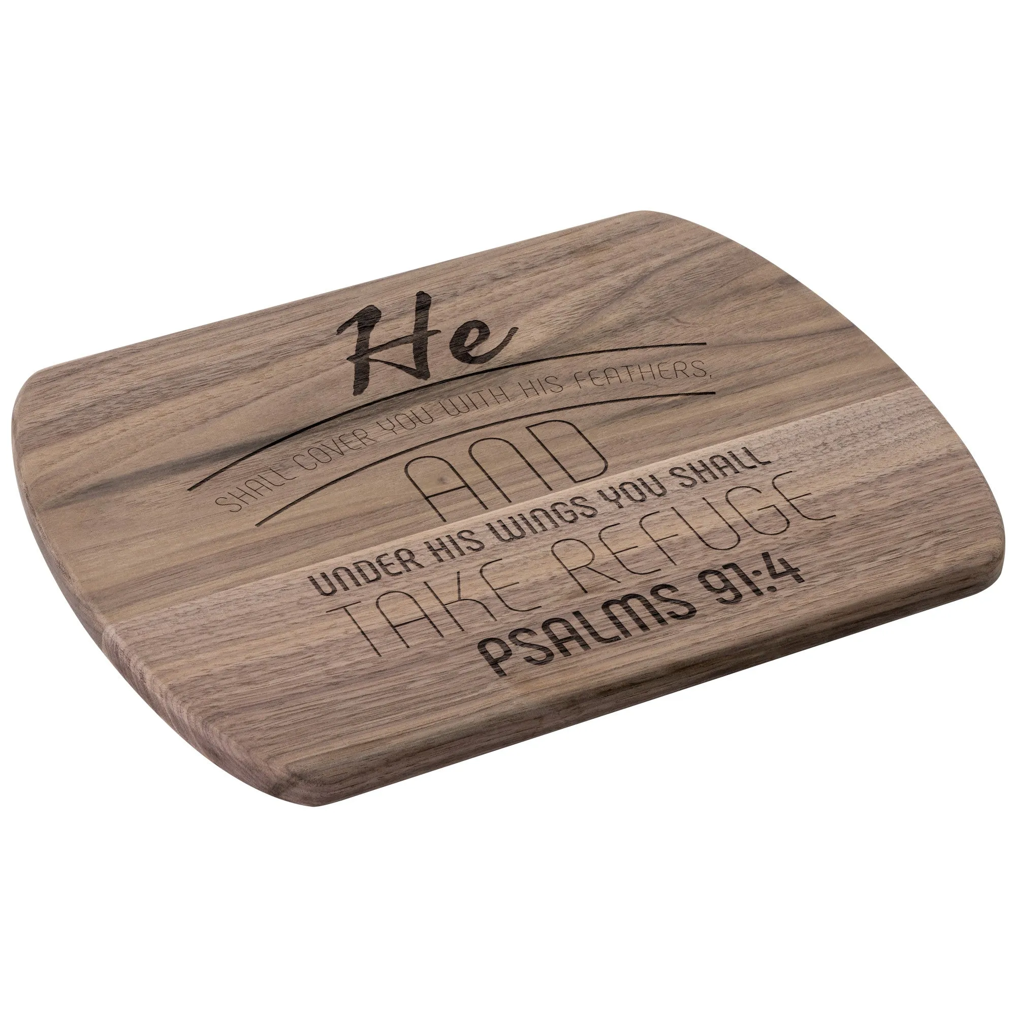 Products Bible Verse Hardwood Oval Cutting Board - Under His Wings You Shall Take Refuge ~Psalm 91:4~ Design 7