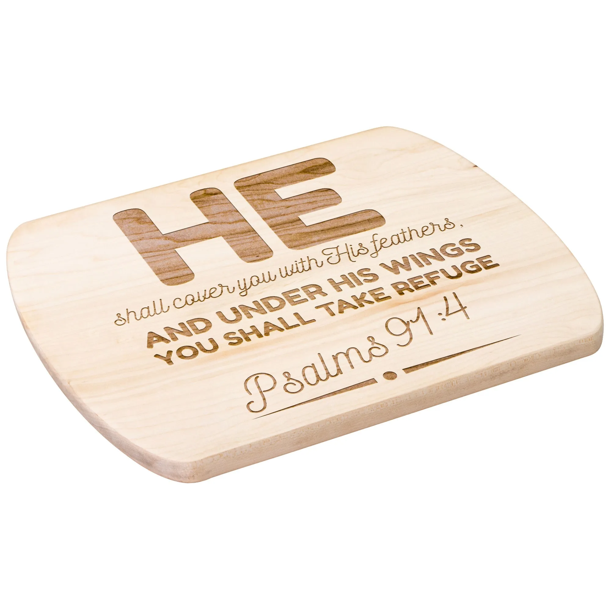 Products Bible Verse Hardwood Oval Cutting Board - Under His Wings You Shall Take Refuge ~Psalm 91:4~ Design 8