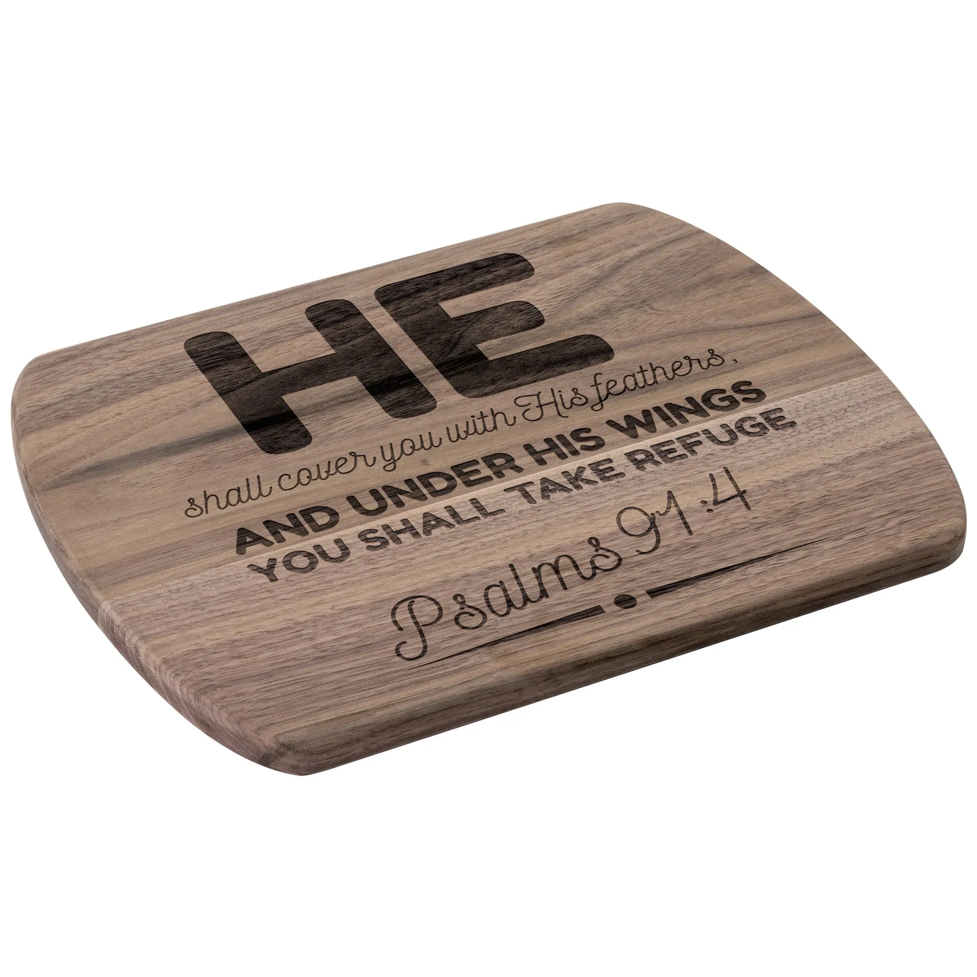 Products Bible Verse Hardwood Oval Cutting Board - Under His Wings You Shall Take Refuge ~Psalm 91:4~ Design 8