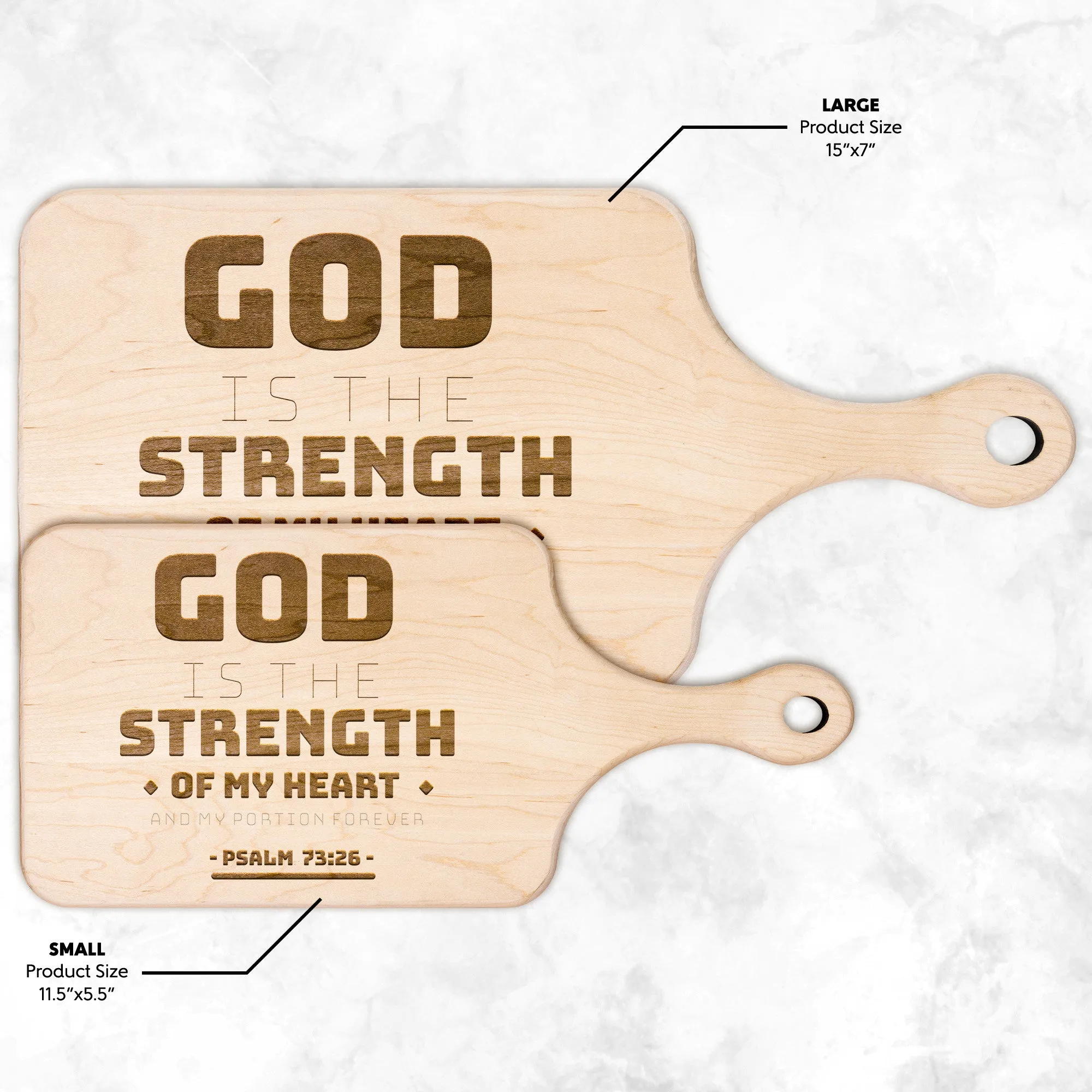 Products Bible Verse Hardwood Paddle Cutting Board - God Is The Strength Of My Heart ~Psalm 73:26~ Design 11