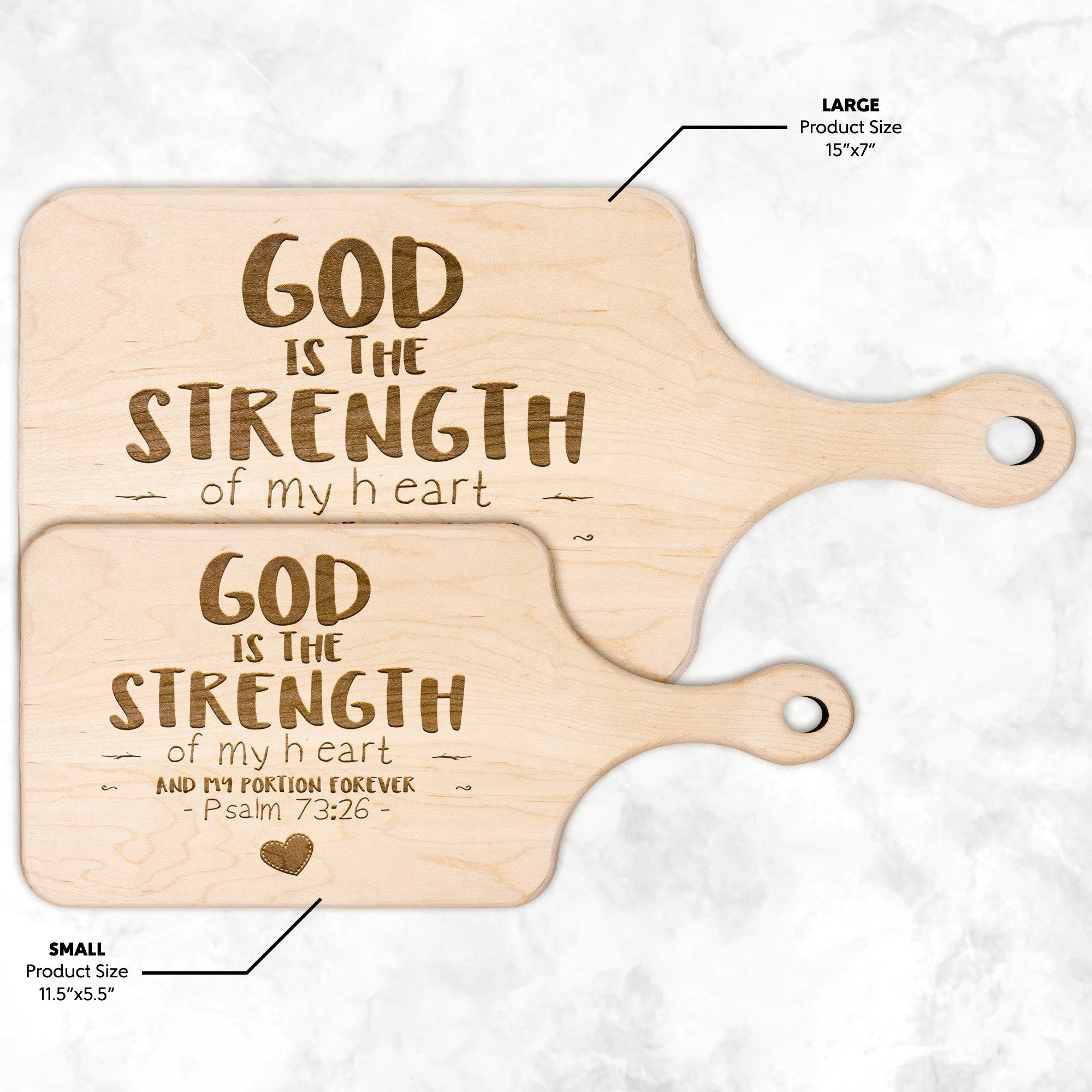 Products Bible Verse Hardwood Paddle Cutting Board - God Is The Strength Of My Heart ~Psalm 73:26~ Design 12