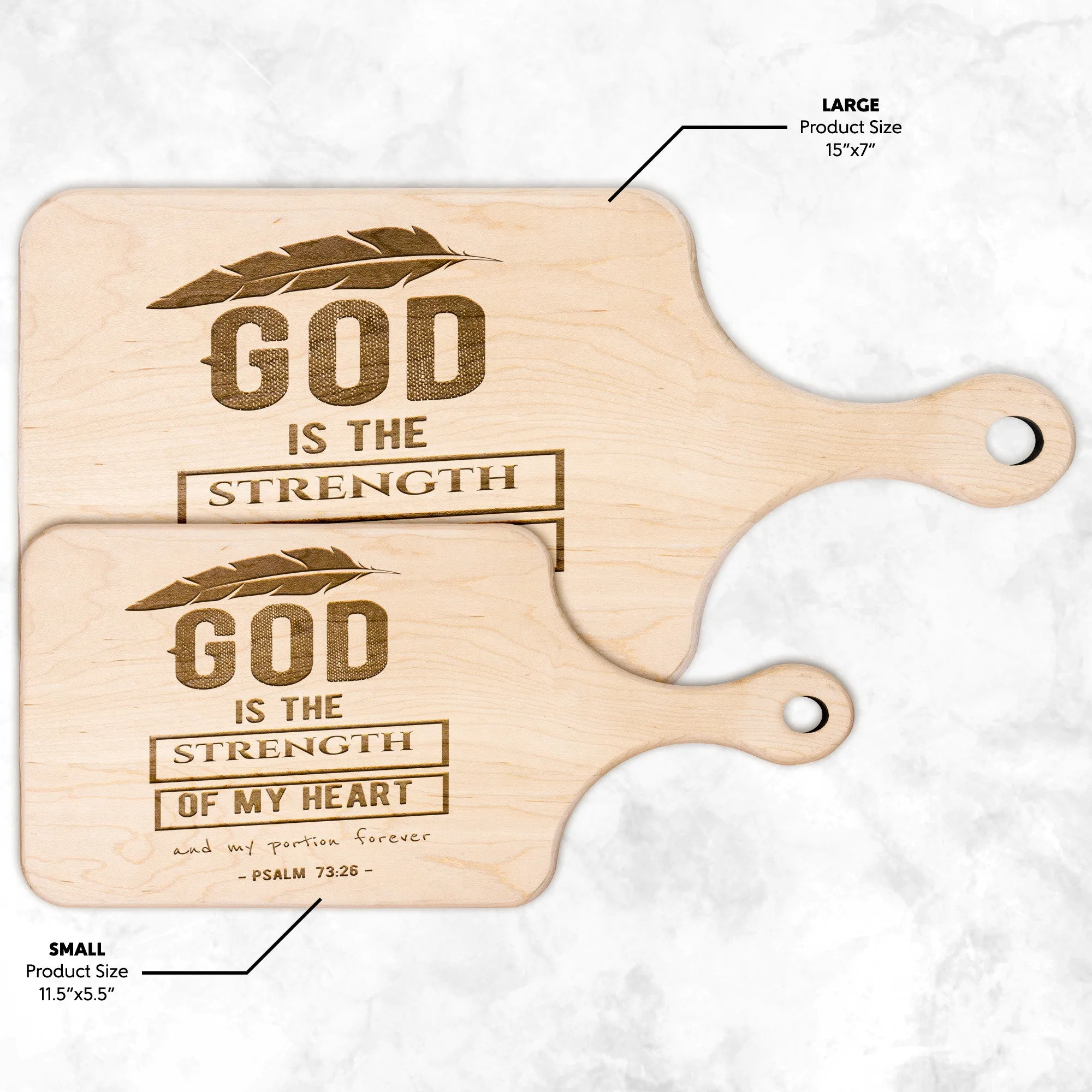 Products Bible Verse Hardwood Paddle Cutting Board - God Is The Strength Of My Heart ~Psalm 73:26~ Design 13