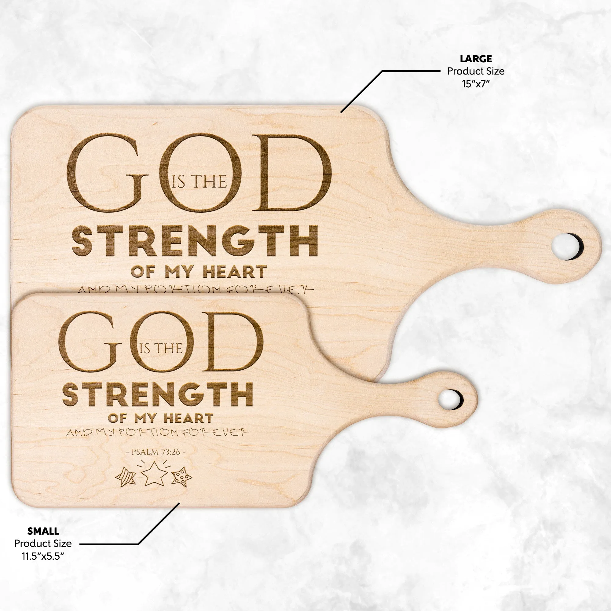 Products Bible Verse Hardwood Paddle Cutting Board - God Is The Strength Of My Heart ~Psalm 73:26~ Design 17