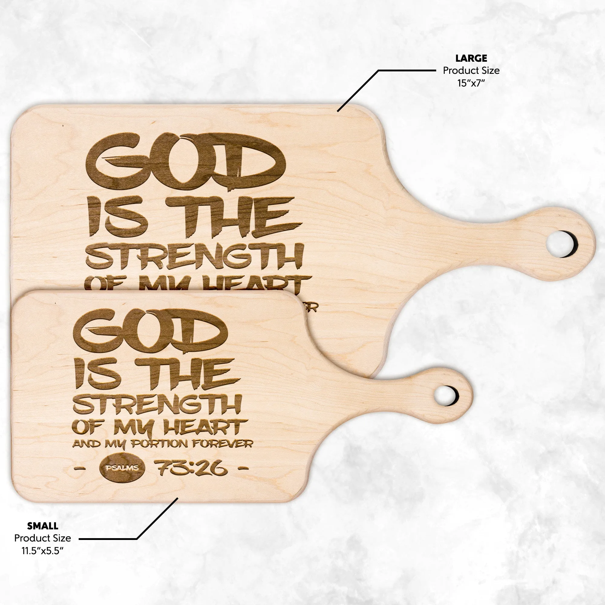 Products Bible Verse Hardwood Paddle Cutting Board - God Is The Strength Of My Heart ~Psalm 73:26~ Design 7