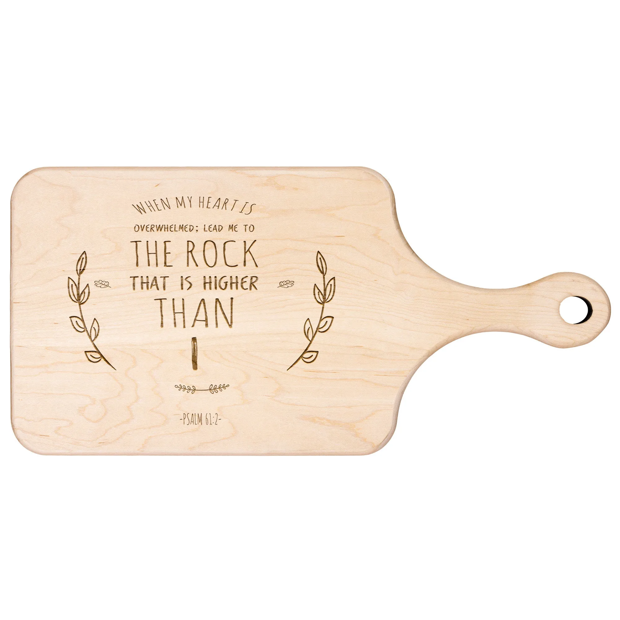 Products Bible Verse Hardwood Paddle Cutting Board - Lead Me To The Rock ~Psalm 61:2~ Design 10