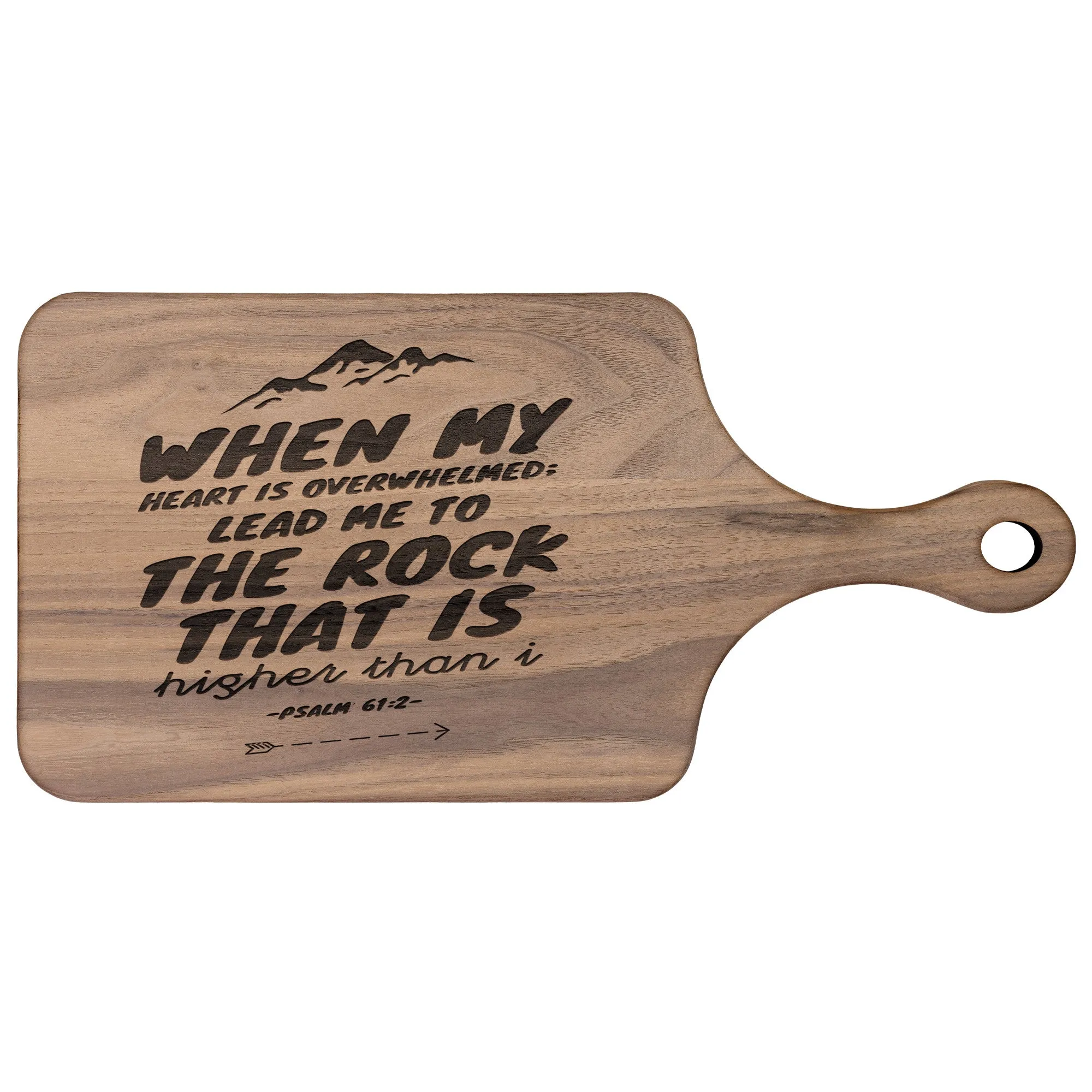 Products Bible Verse Hardwood Paddle Cutting Board - Lead Me To The Rock ~Psalm 61:2~ Design 14