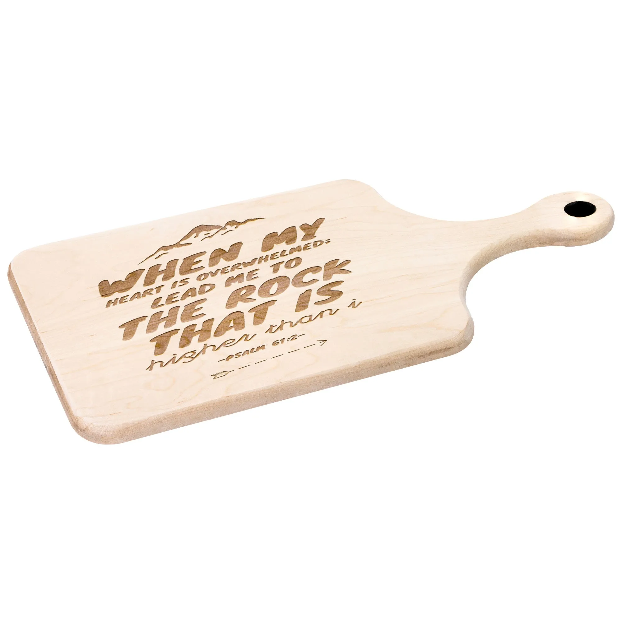 Products Bible Verse Hardwood Paddle Cutting Board - Lead Me To The Rock ~Psalm 61:2~ Design 14