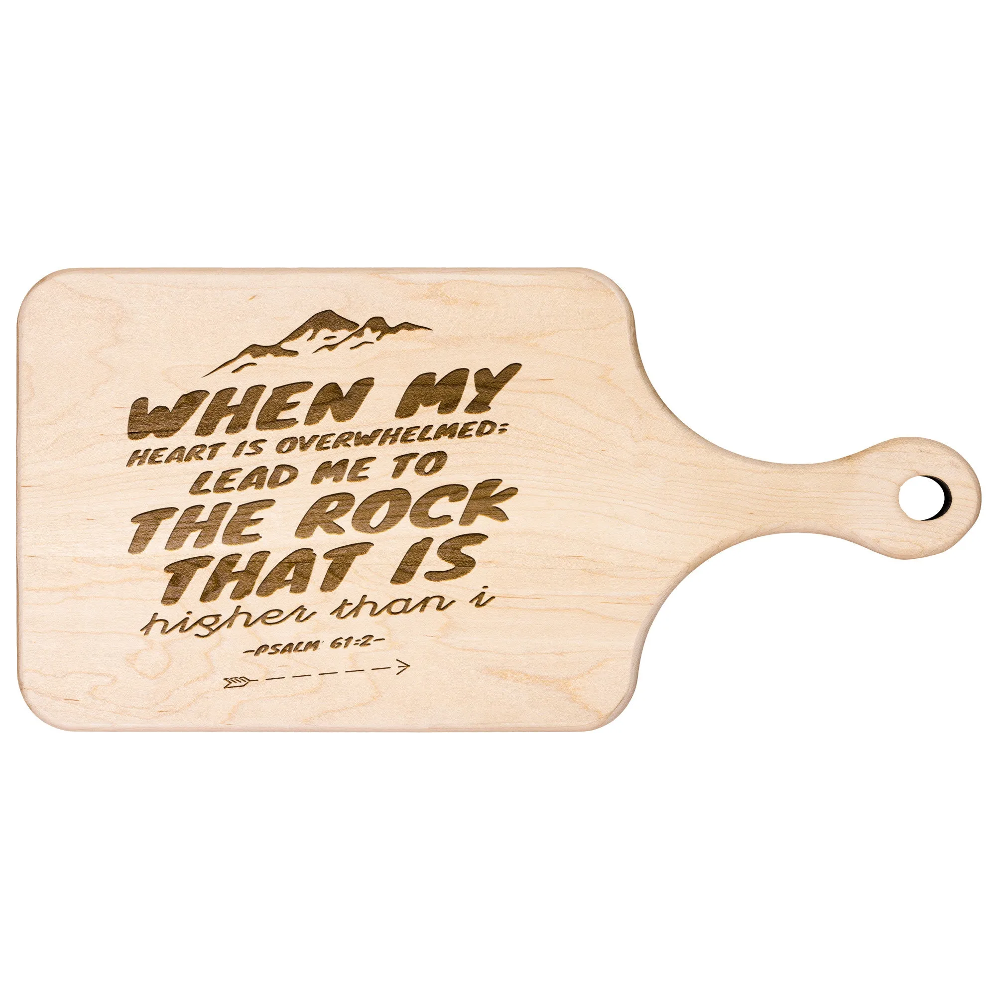 Products Bible Verse Hardwood Paddle Cutting Board - Lead Me To The Rock ~Psalm 61:2~ Design 14