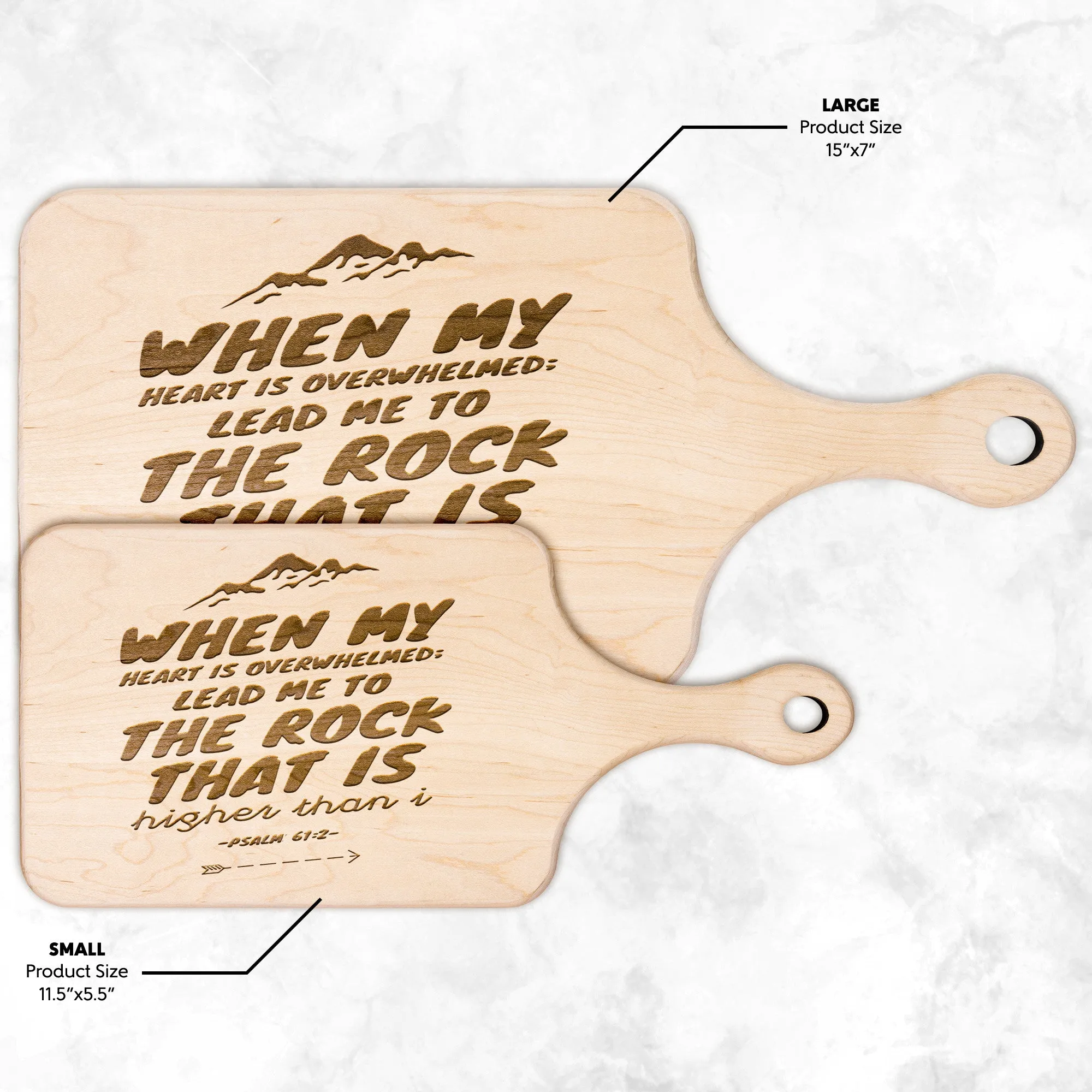 Products Bible Verse Hardwood Paddle Cutting Board - Lead Me To The Rock ~Psalm 61:2~ Design 14