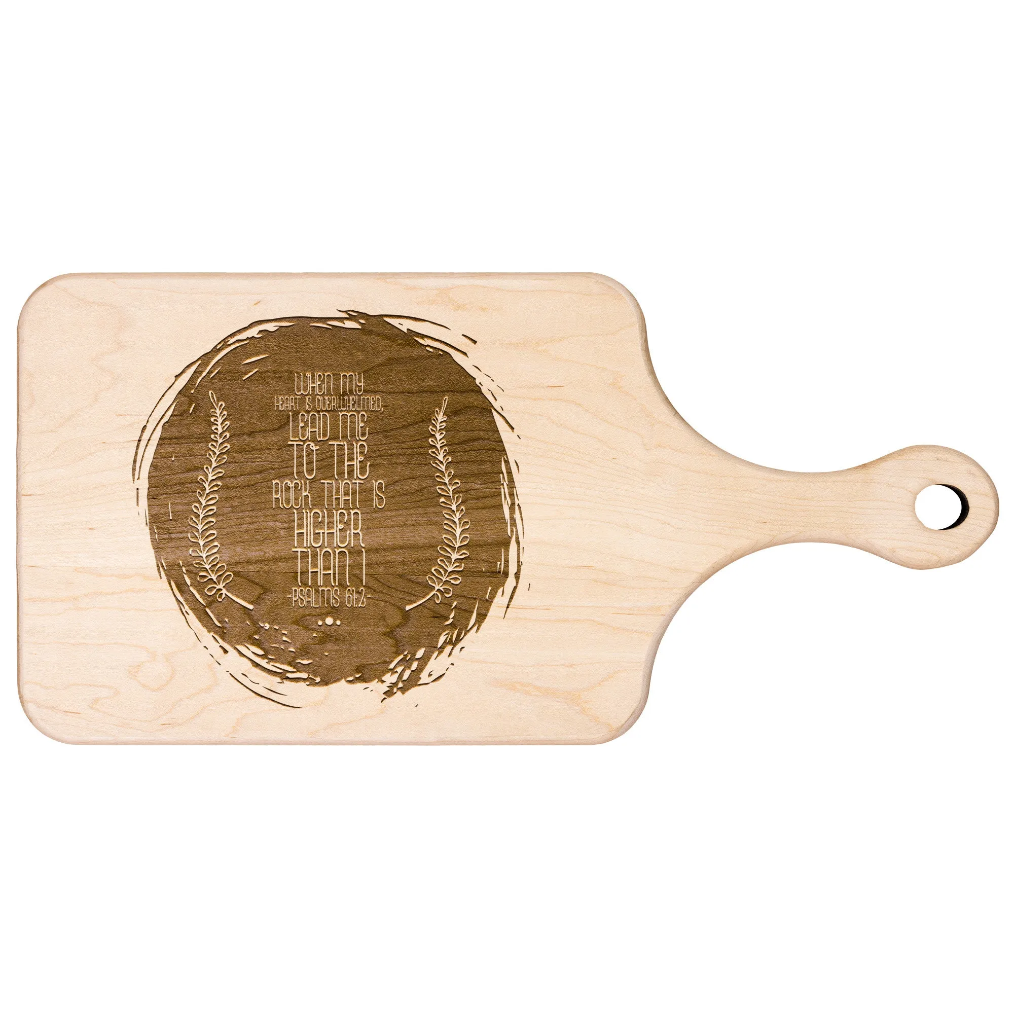 Products Bible Verse Hardwood Paddle Cutting Board - Lead Me To The Rock ~Psalm 61:2~ Design 16