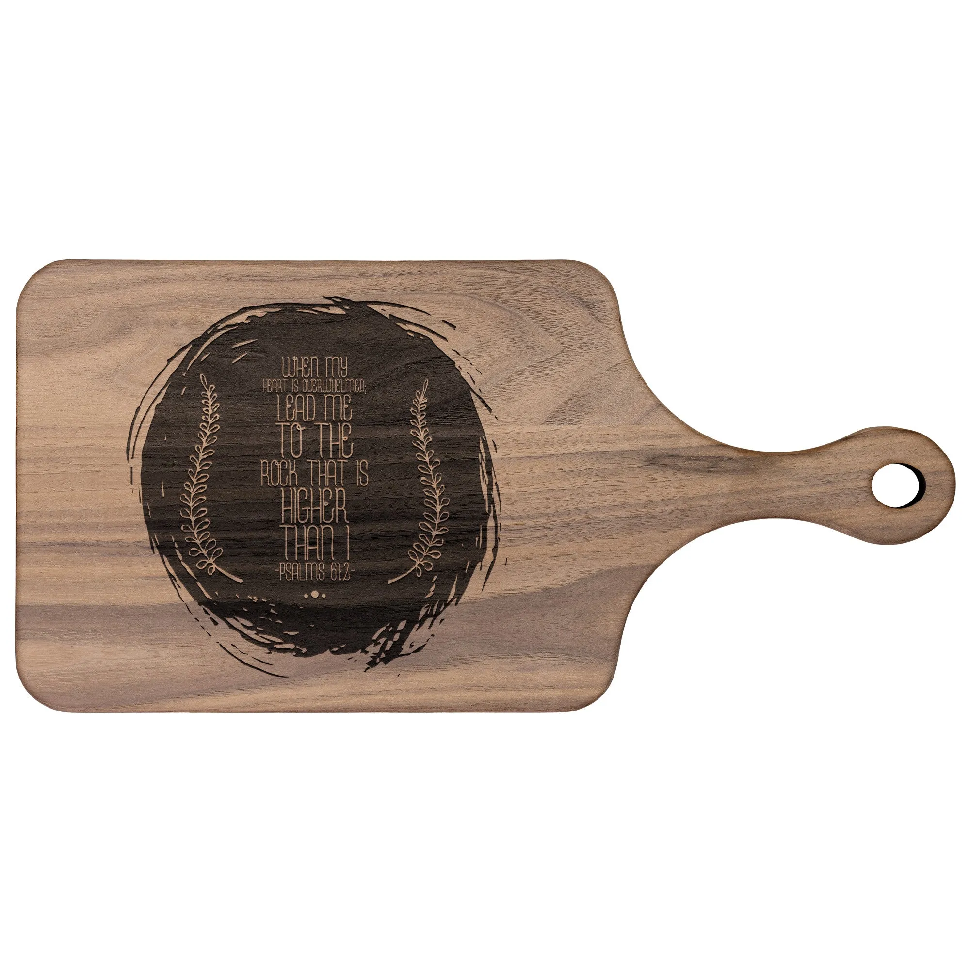 Products Bible Verse Hardwood Paddle Cutting Board - Lead Me To The Rock ~Psalm 61:2~ Design 16