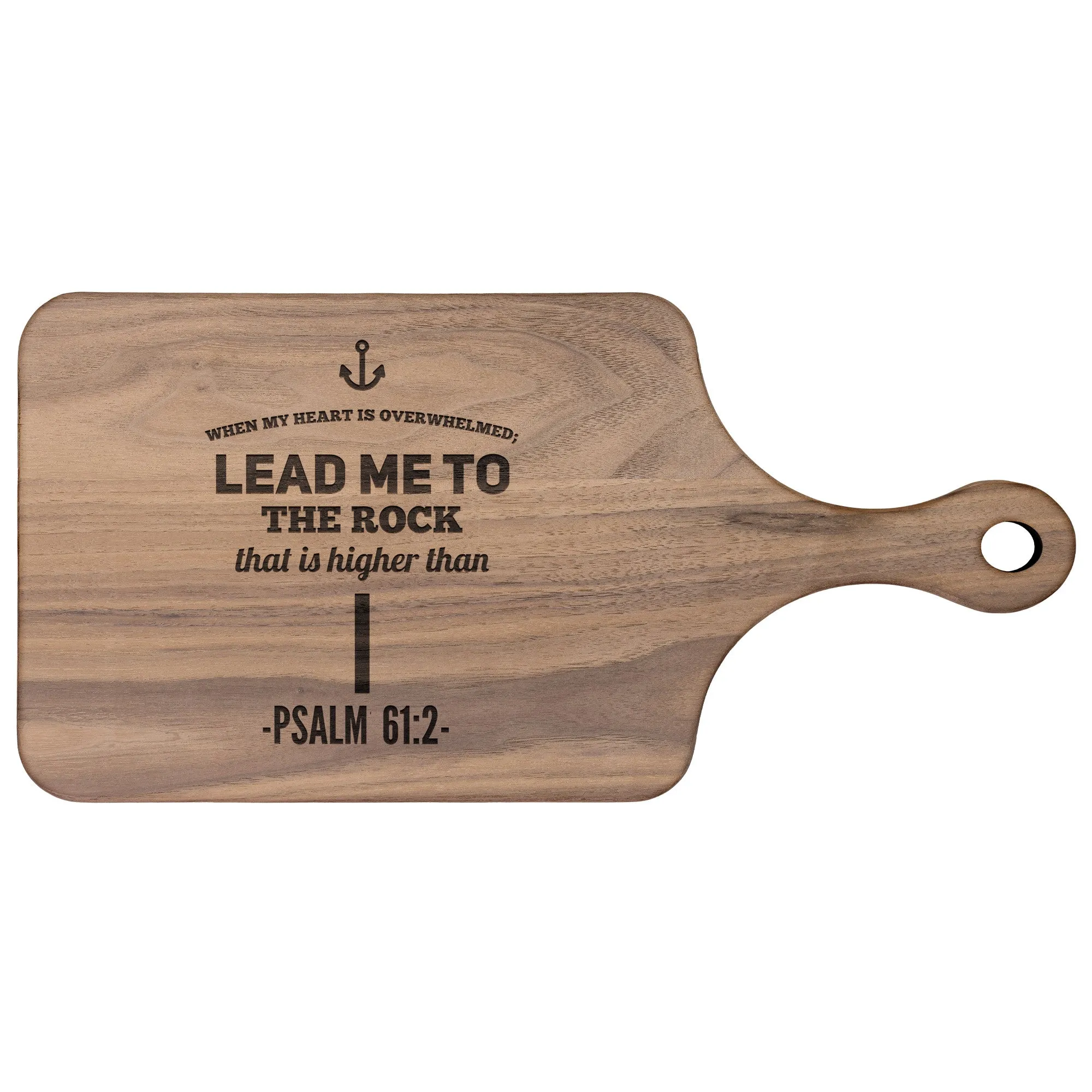 Products Bible Verse Hardwood Paddle Cutting Board - Lead Me To The Rock ~Psalm 61:2~ Design 1