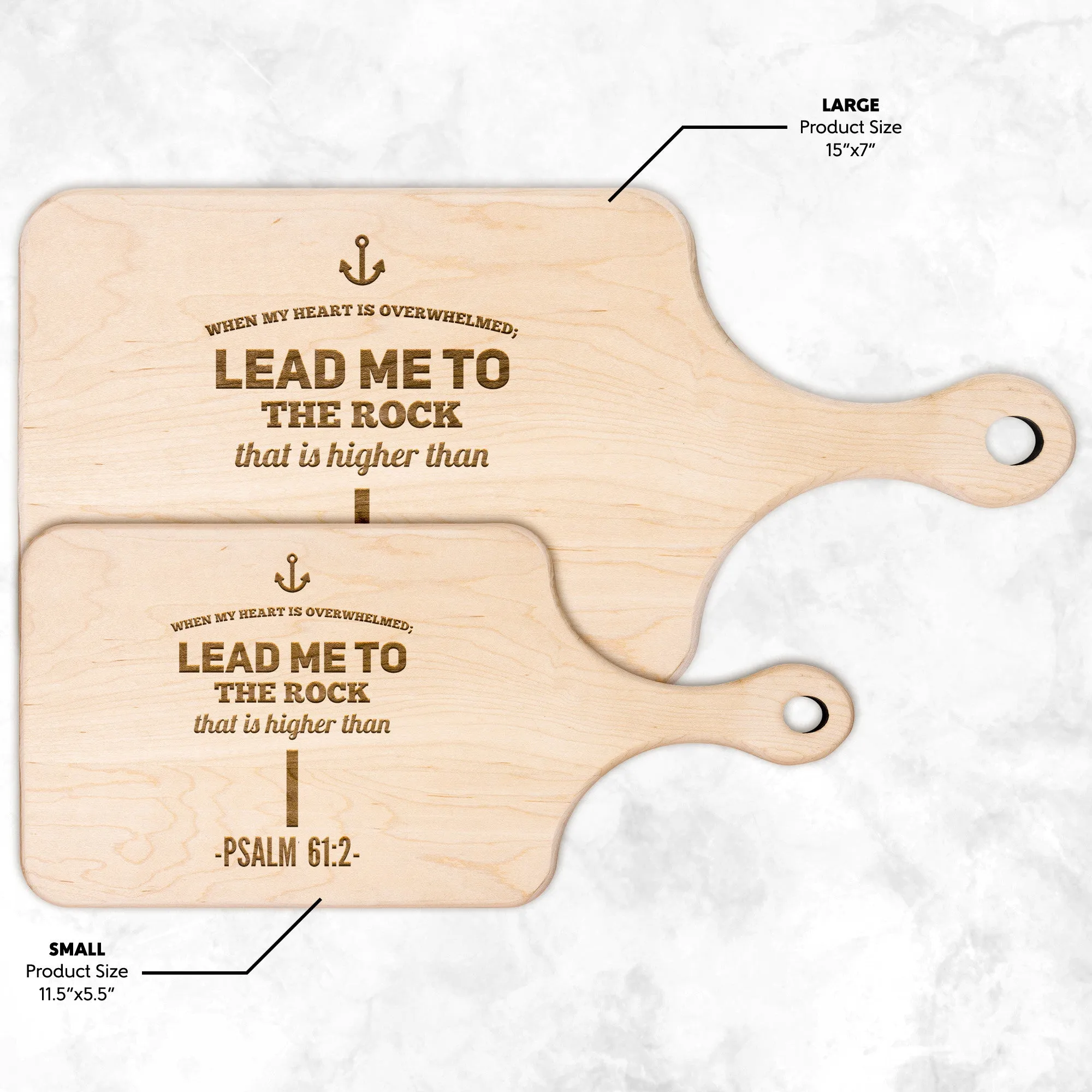 Products Bible Verse Hardwood Paddle Cutting Board - Lead Me To The Rock ~Psalm 61:2~ Design 1