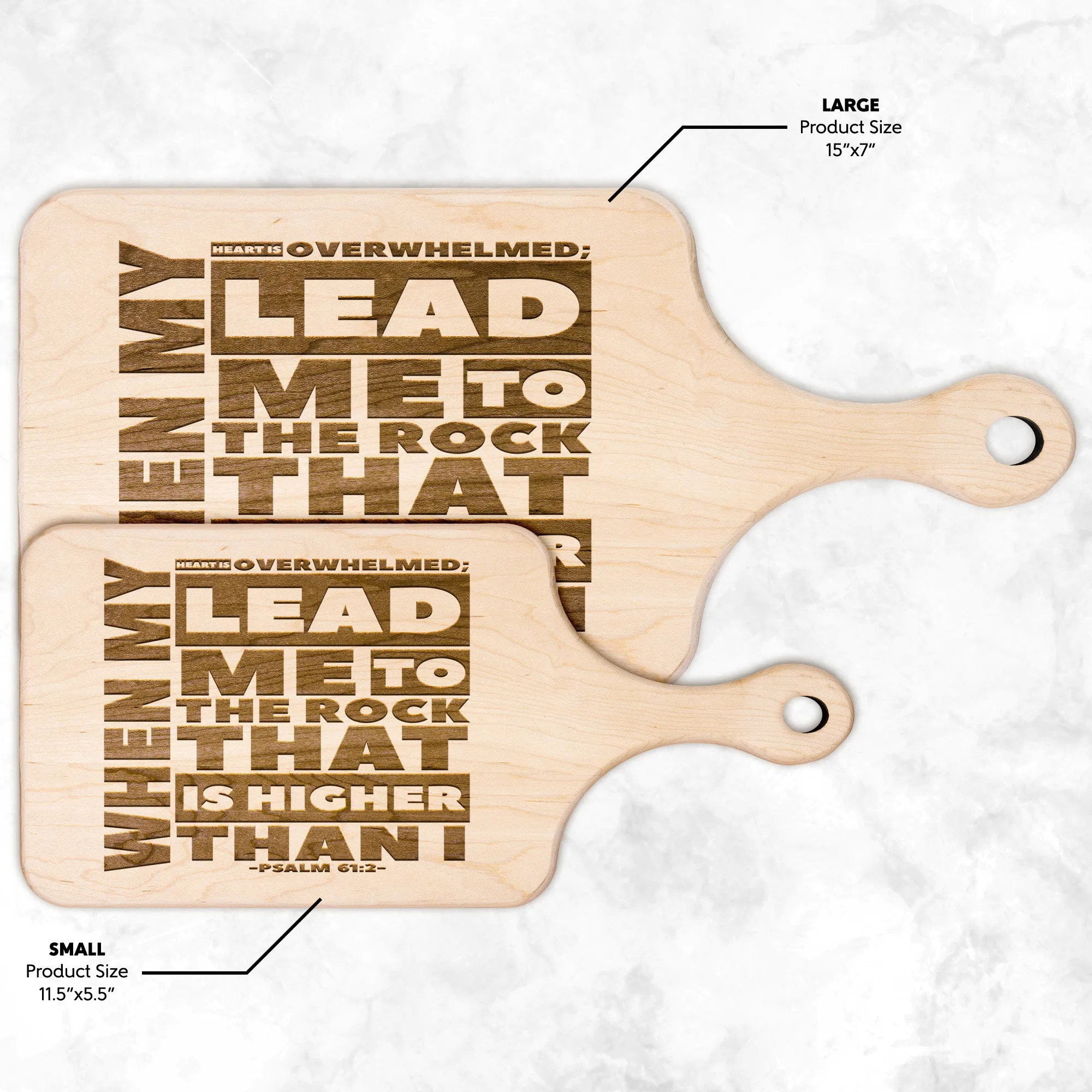 Products Bible Verse Hardwood Paddle Cutting Board - Lead Me To The Rock ~Psalm 61:2~ Design 20