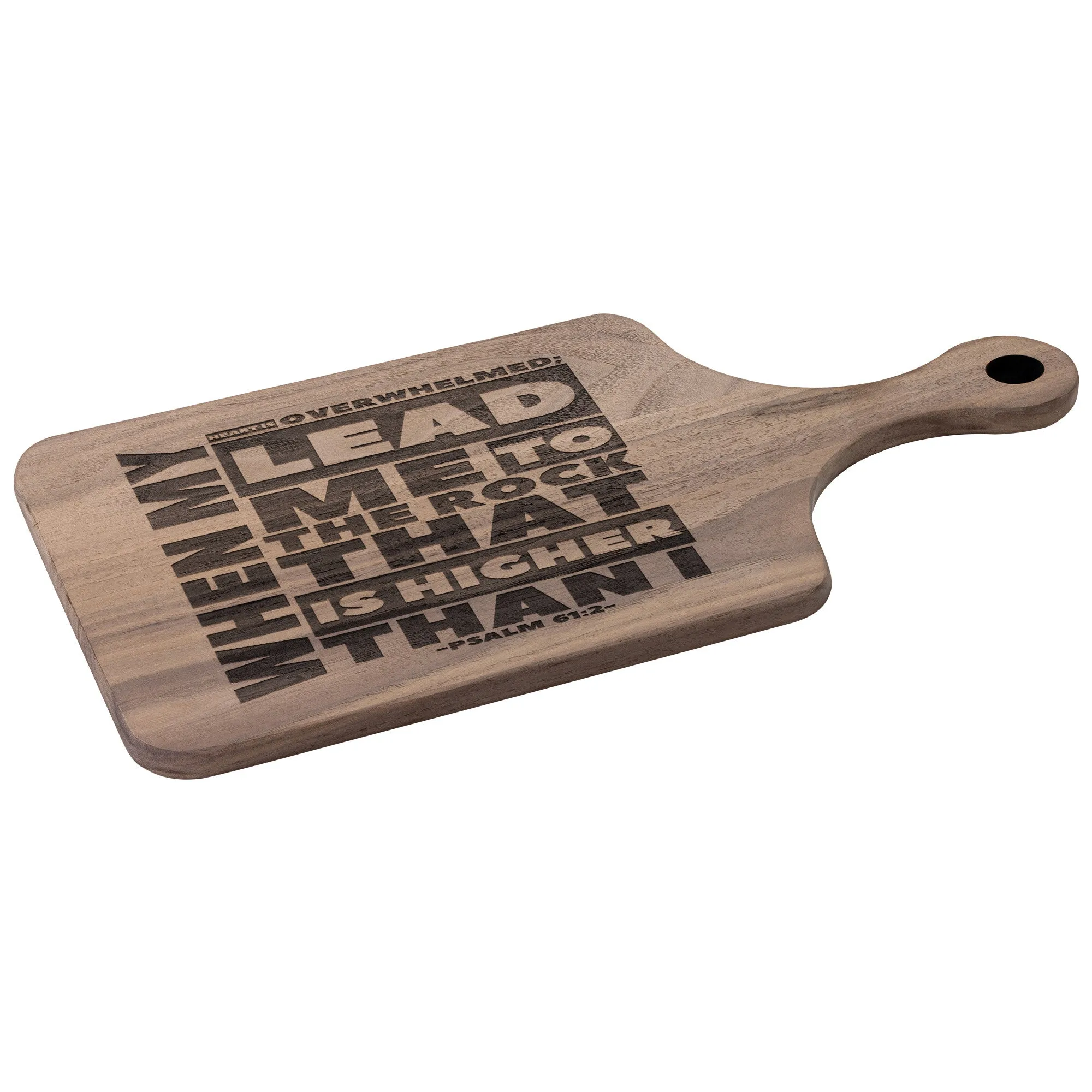 Products Bible Verse Hardwood Paddle Cutting Board - Lead Me To The Rock ~Psalm 61:2~ Design 20