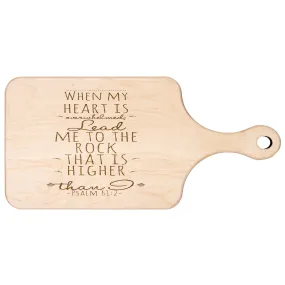 Products Bible Verse Hardwood Paddle Cutting Board - Lead Me To The Rock ~Psalm 61:2~ Design 2