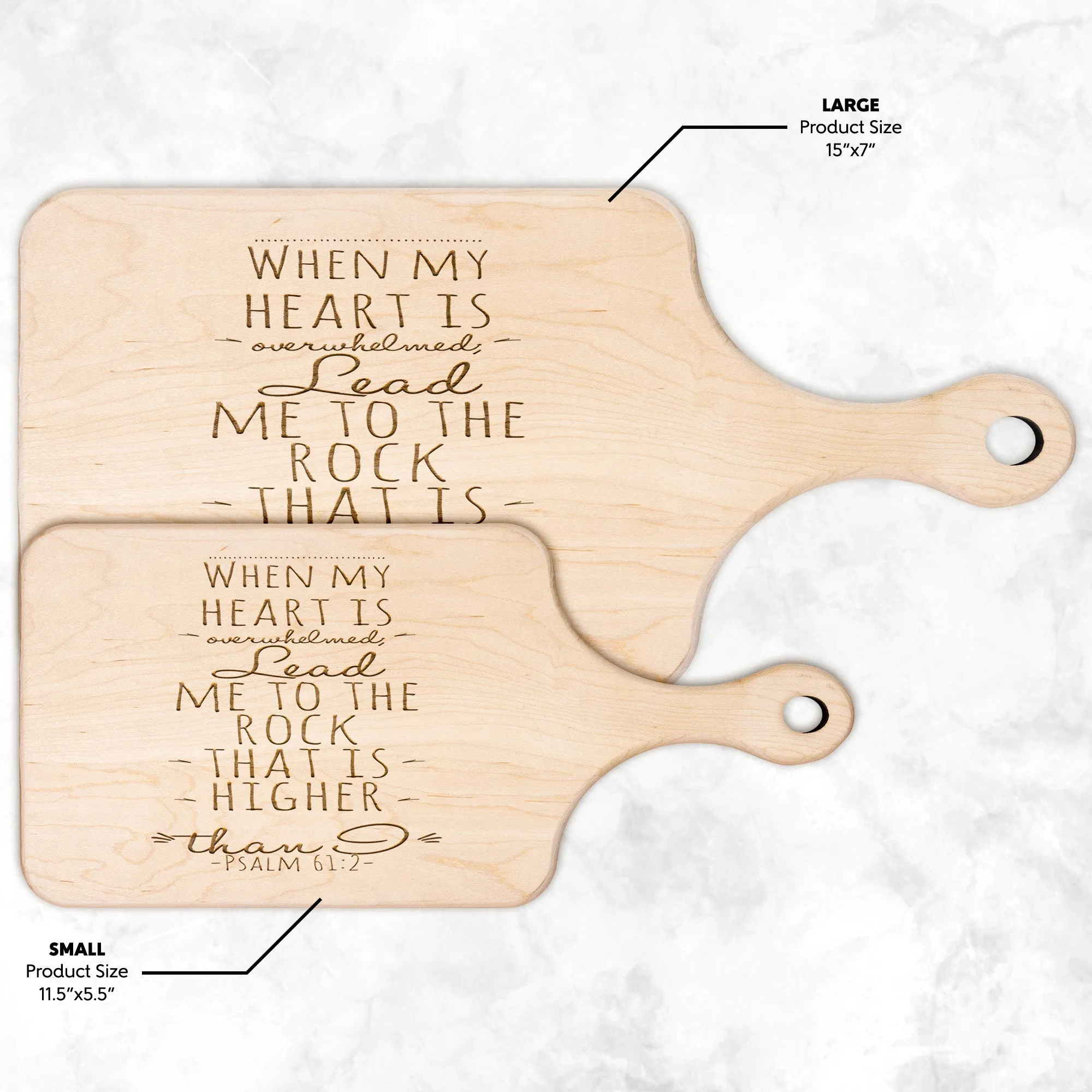 Products Bible Verse Hardwood Paddle Cutting Board - Lead Me To The Rock ~Psalm 61:2~ Design 2