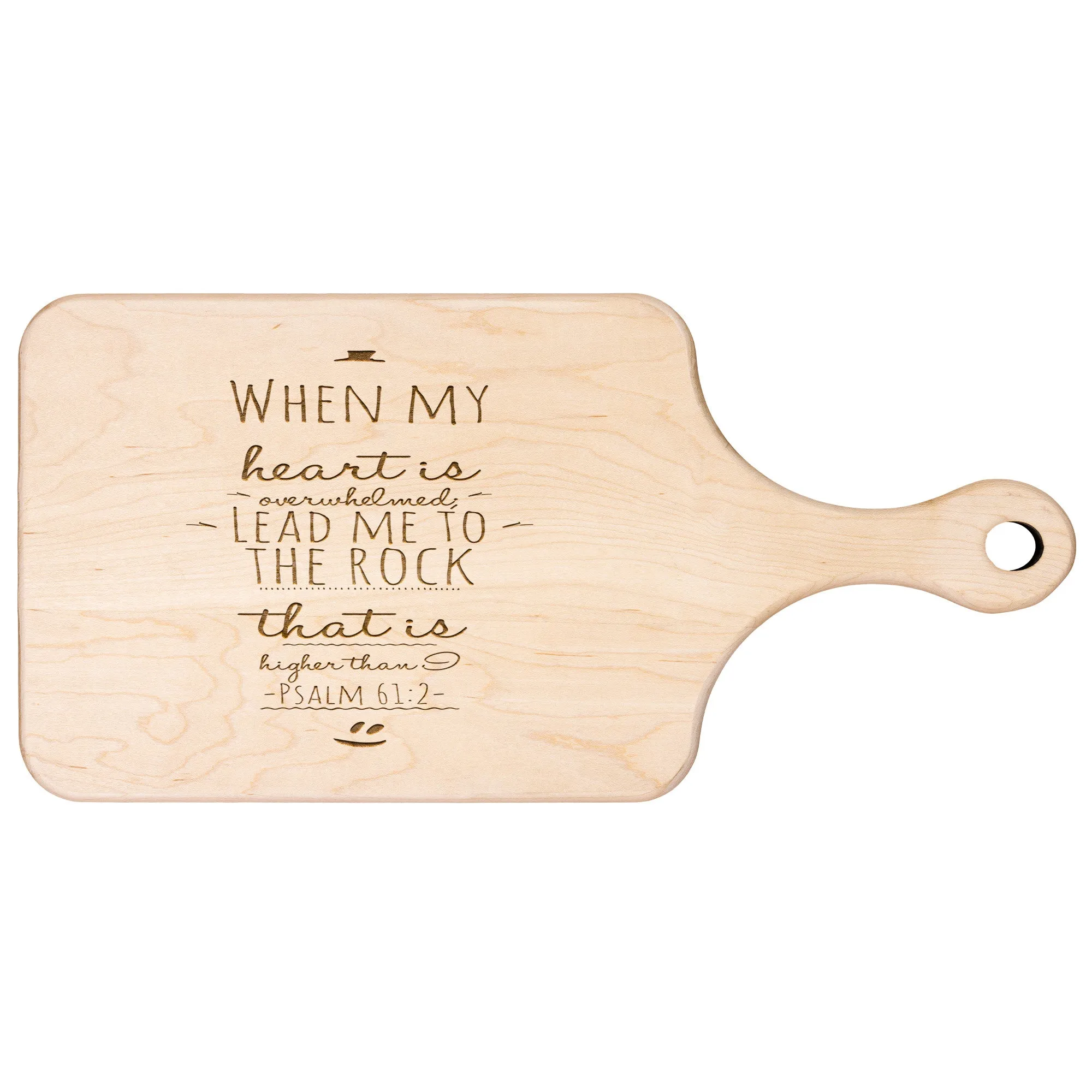 Products Bible Verse Hardwood Paddle Cutting Board - Lead Me To The Rock ~Psalm 61:2~ Design 3