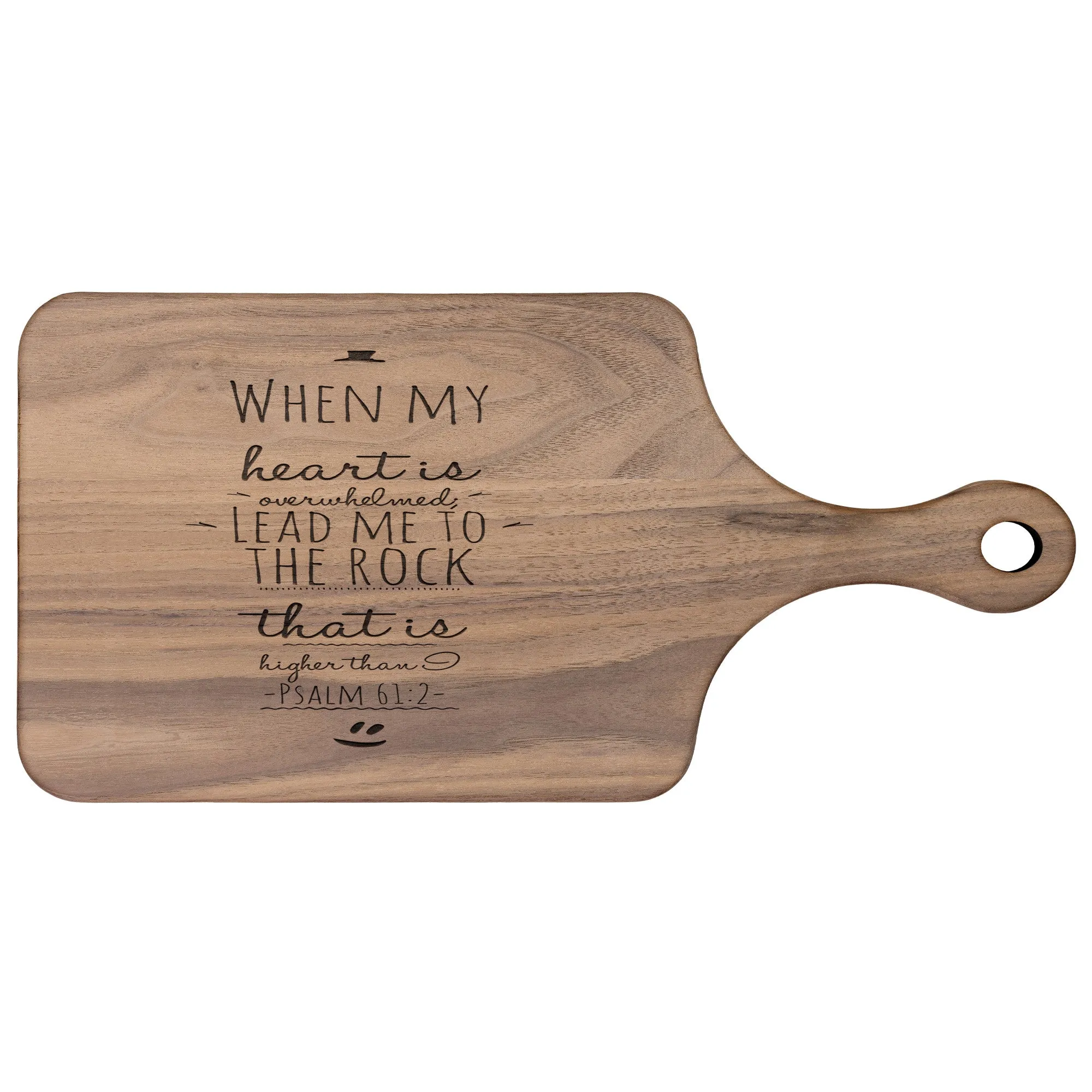 Products Bible Verse Hardwood Paddle Cutting Board - Lead Me To The Rock ~Psalm 61:2~ Design 3