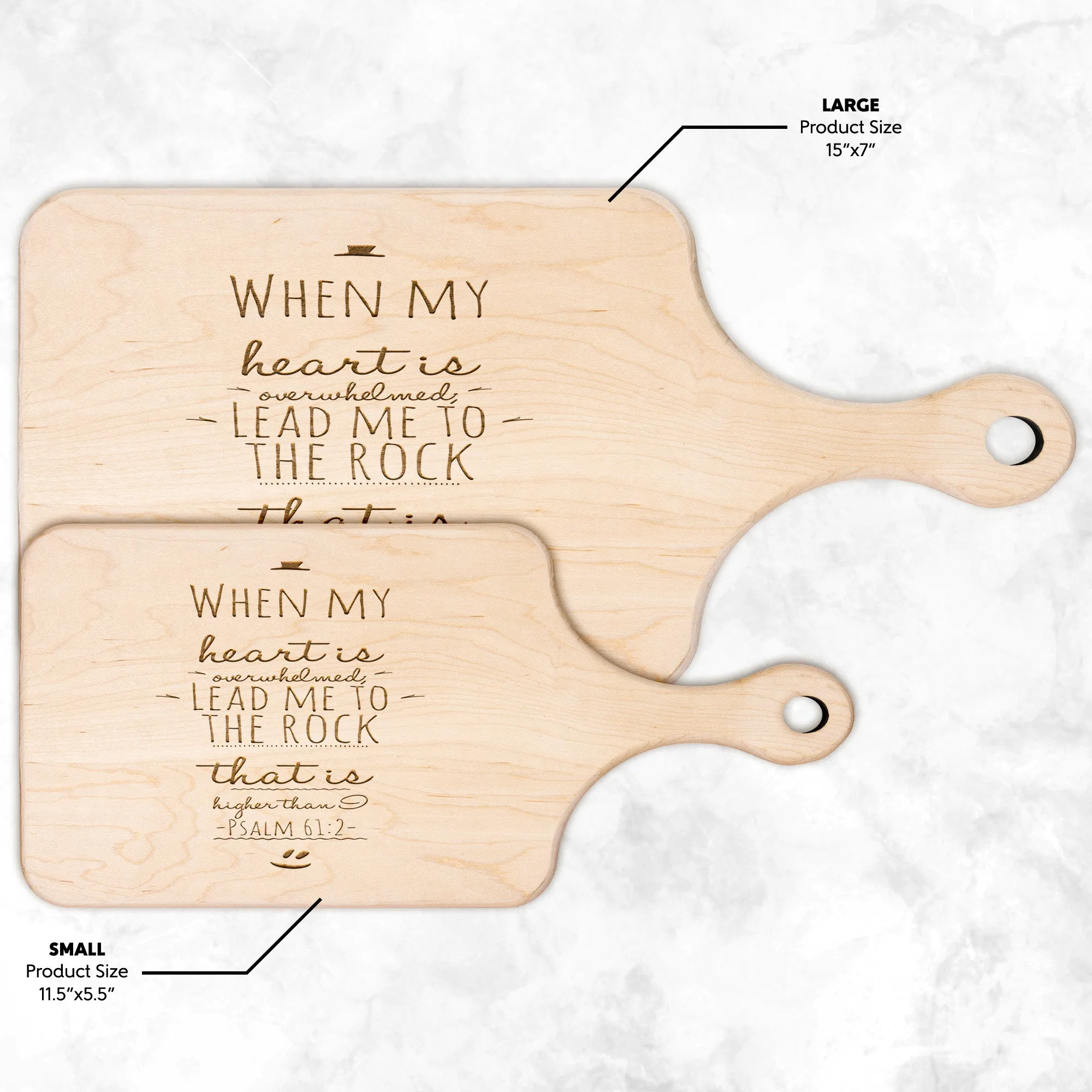 Products Bible Verse Hardwood Paddle Cutting Board - Lead Me To The Rock ~Psalm 61:2~ Design 3