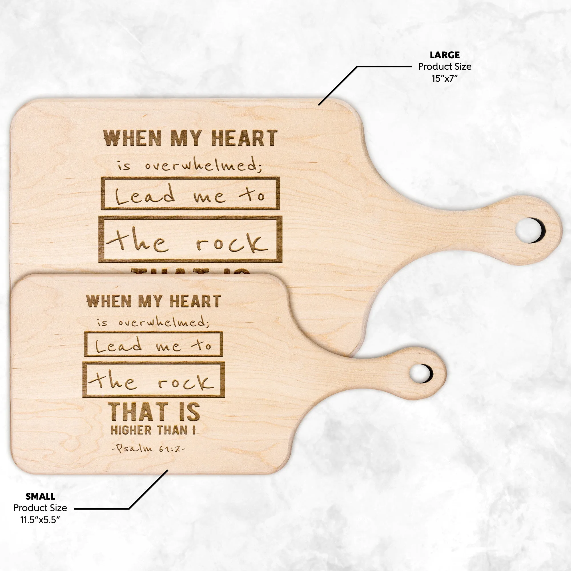 Products Bible Verse Hardwood Paddle Cutting Board - Lead Me To The Rock ~Psalm 61:2~ Design 5