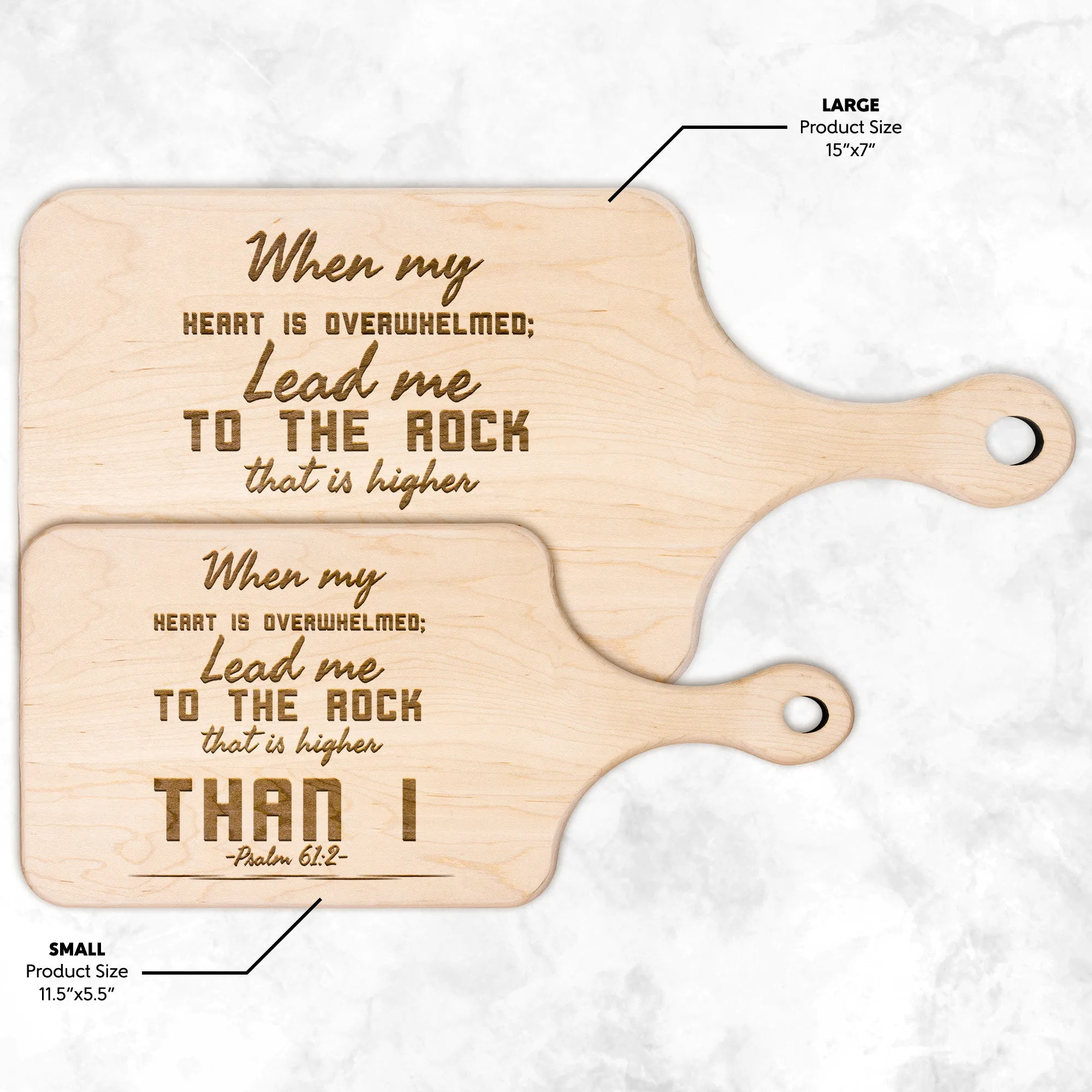 Products Bible Verse Hardwood Paddle Cutting Board - Lead Me To The Rock ~Psalm 61:2~ Design 6