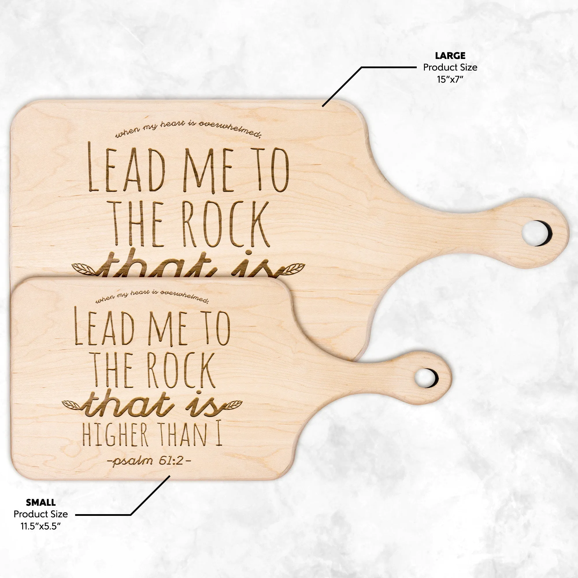 Products Bible Verse Hardwood Paddle Cutting Board - Lead Me To The Rock ~Psalm 61:2~ Design 7